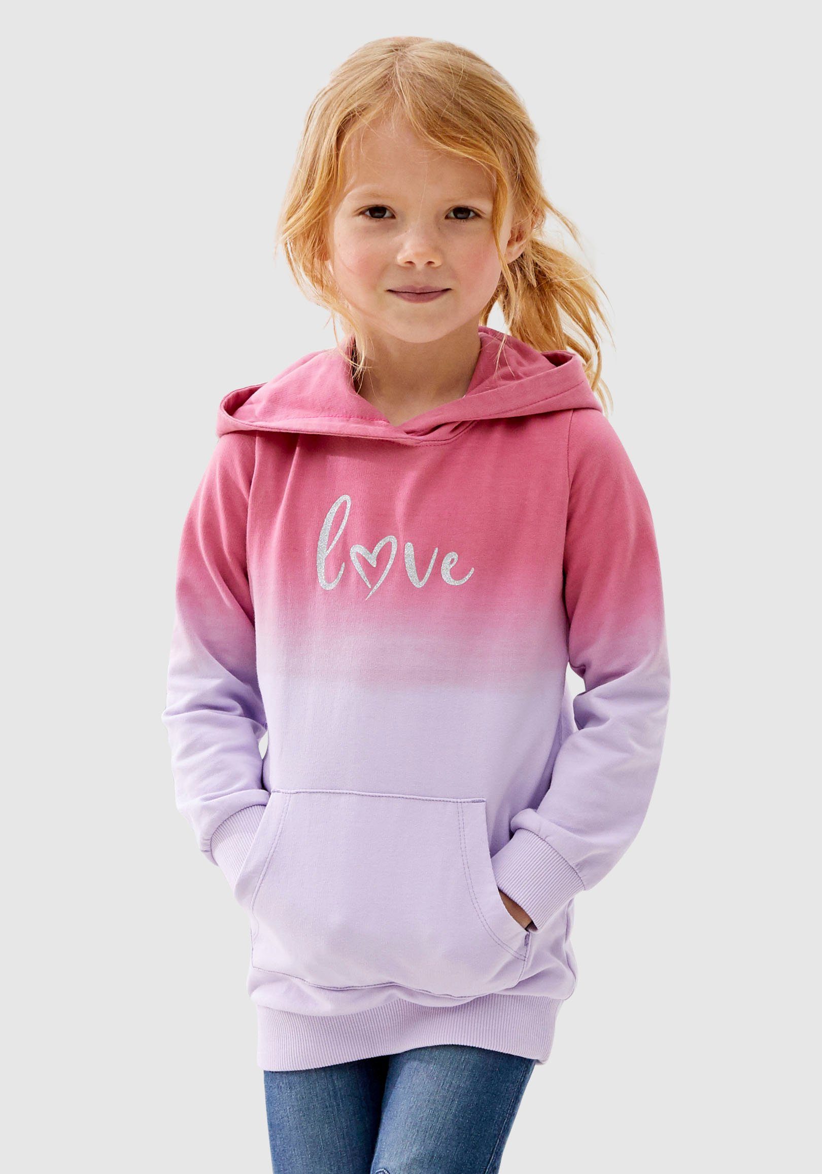 KIDSWORLD Longsweatshirt LOVE im Farbverlauf mit Kapuze | Sweatshirts