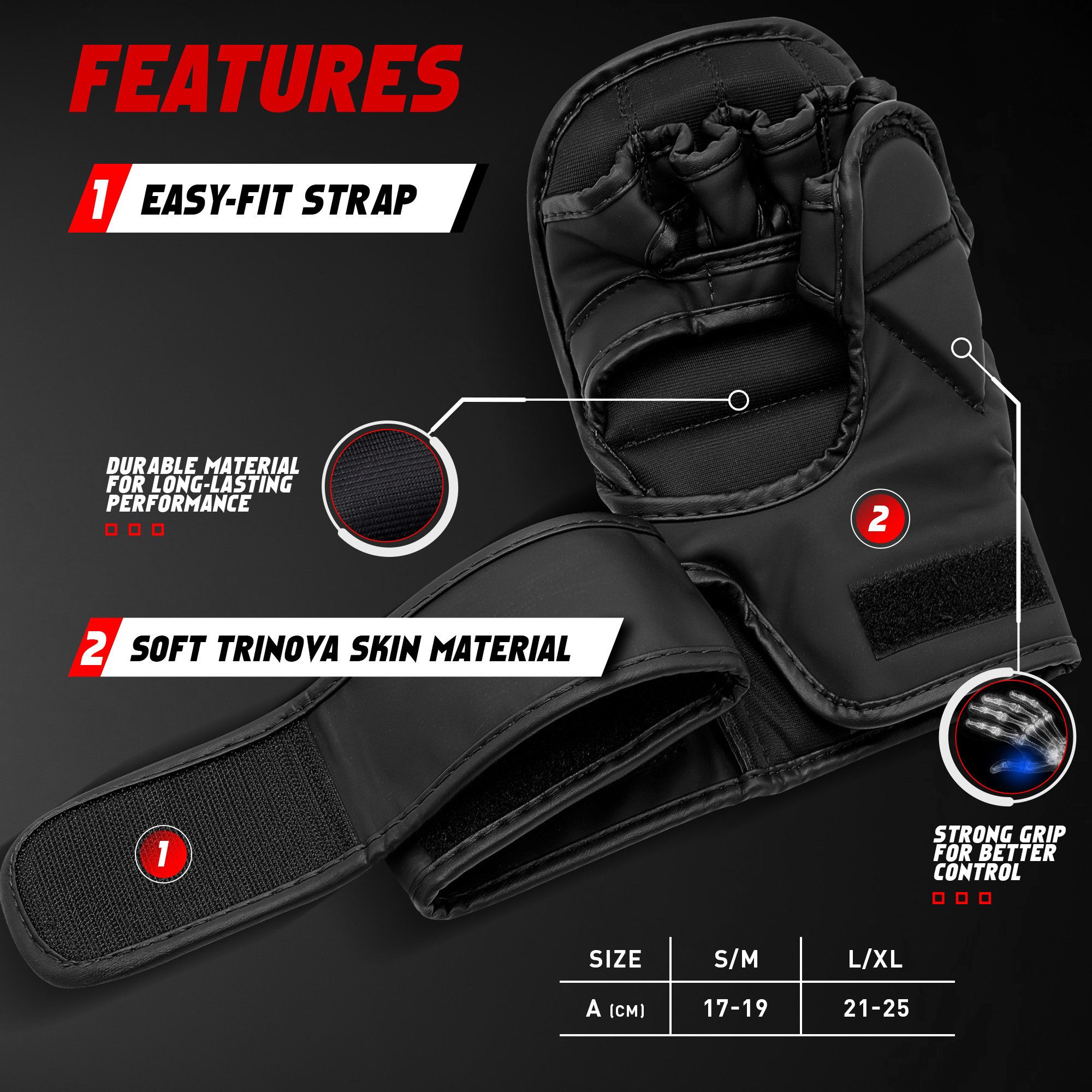 JAG GEARS Boxhandschuhe MMA-Sparringhandschuhe Grappling-Handschuhe Boxtraining und Kampfsport (Set, 1x pair), Open-Palm Design mit High-Density Polsterung & Knöchelschutz