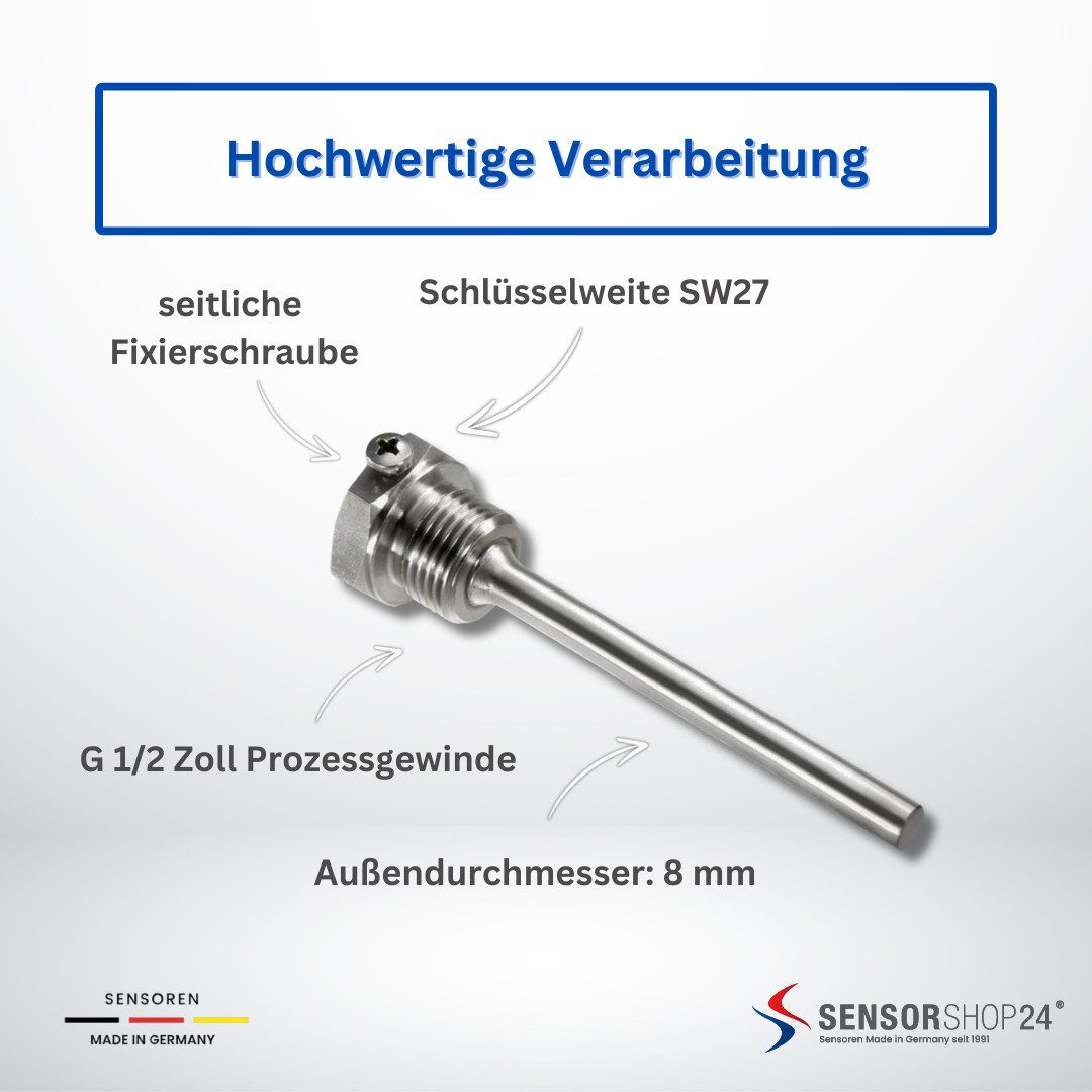 Sensorshop24 Sensor Tauchhülse Edelstahl für Temperaturfühler G1/2 Zoll
