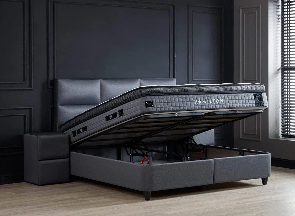 abc bedding Boxspringbett HAMILTON Voll-orthopädisches Komfortbett in Anthrazit, Funktionsbett mit Bettkasten, inkl. Bettbank