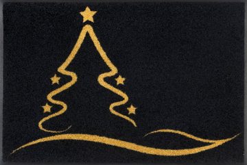 Fußmatte Golden Shine, wash+dry by Kleen-Tex, rechteckig, Höhe: 7 mm, Schmutzfangmatte,Motiv Weihnachten Tannenbaum, rutschhemmend, waschbar
