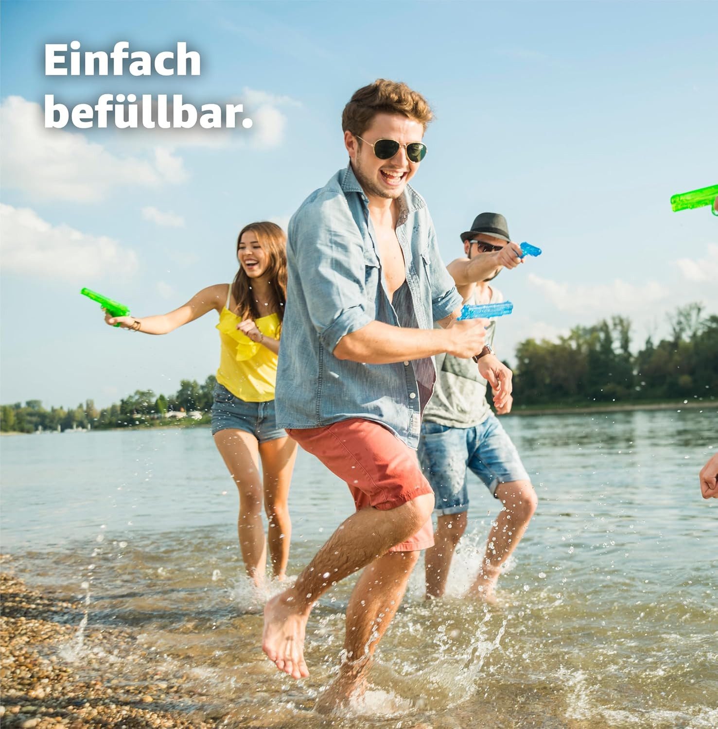 Athlejoy Wasserpistole 3X Wasserpistolen 12 cm bunt Set - Extra großer Reichweite (3er Set, 3-tlg., 3x Wasserpistolen), große Reichweite