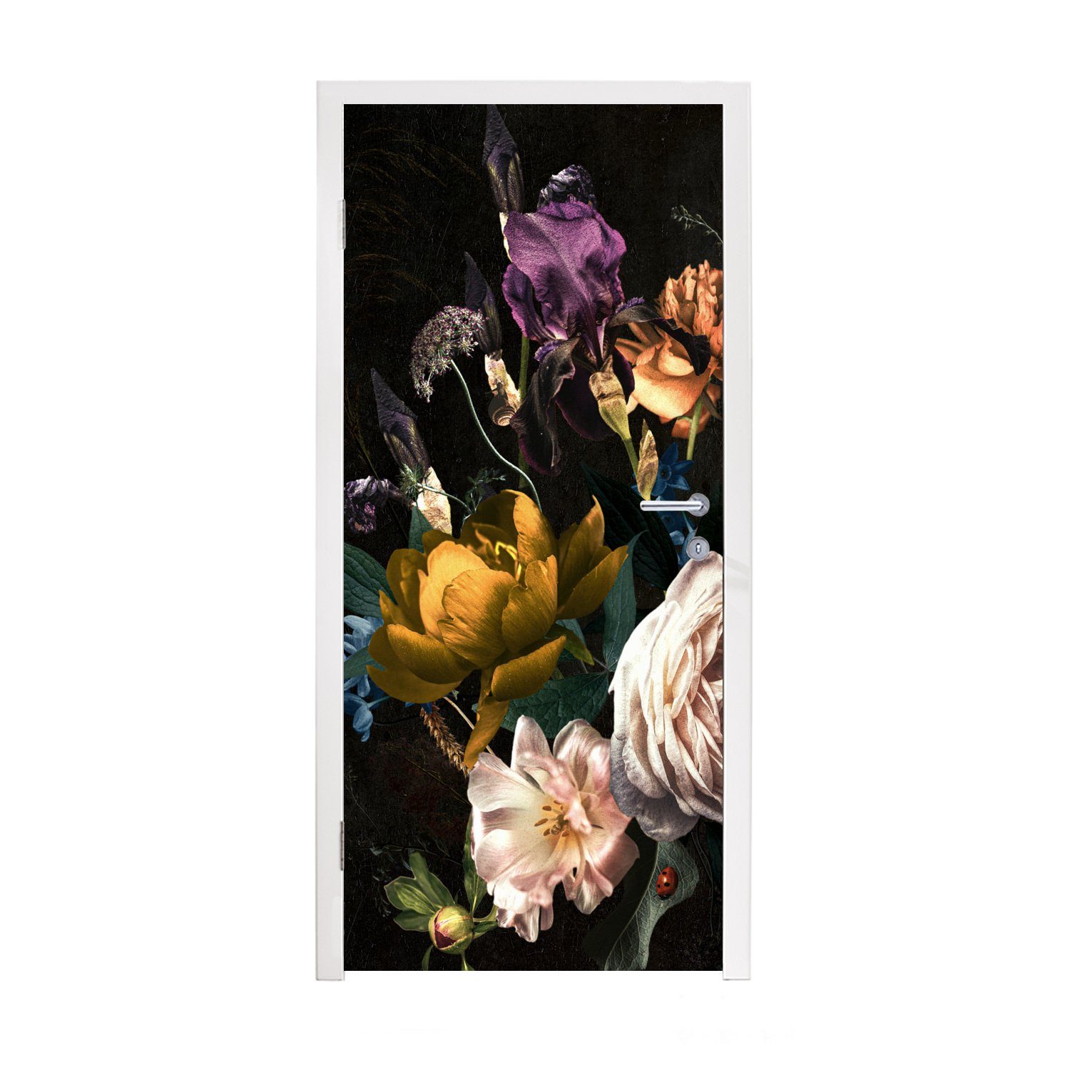 MuchoWow Türtapete Blumen - Blumenstrauß - Muster, Matt, bedruckt, (1 St), Fototapete für Tür, Türaufkleber, 75x205 cm | Türtapeten