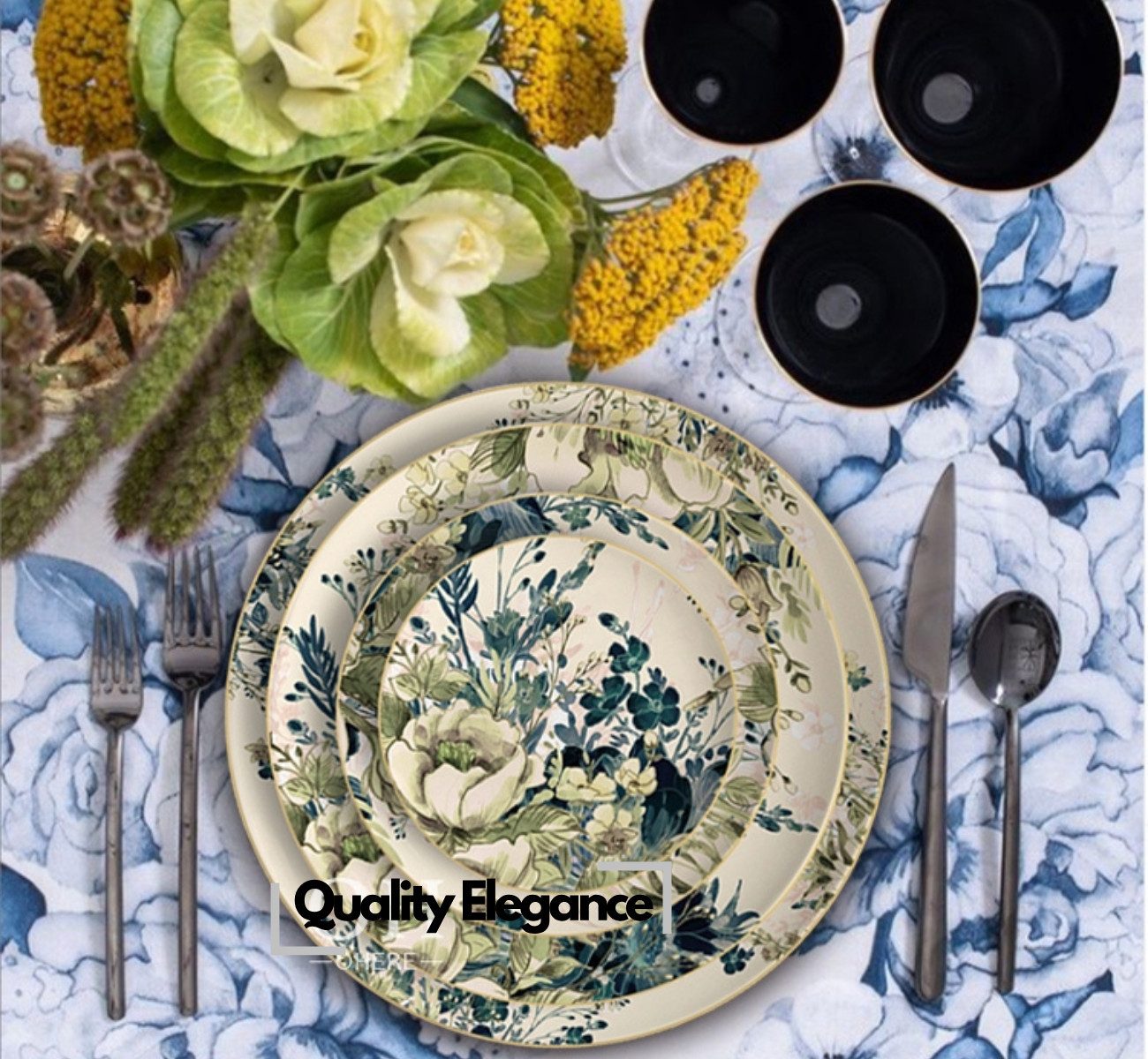 Quality Elegance Speiseteller Spring Flourish Blossom – 4-tlg. Elegantes Geschirrset, Knochenmehl 43%, 4pcs