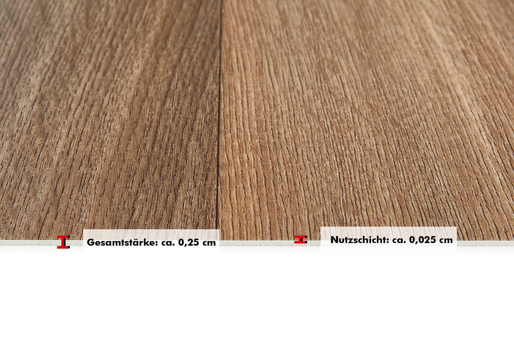 Vinylboden Braun 2,5 PVC Meterware Holzoptik, mm Andiamo 2 breit, Stärke geeignet, Bodenbelag Feuchtraum m