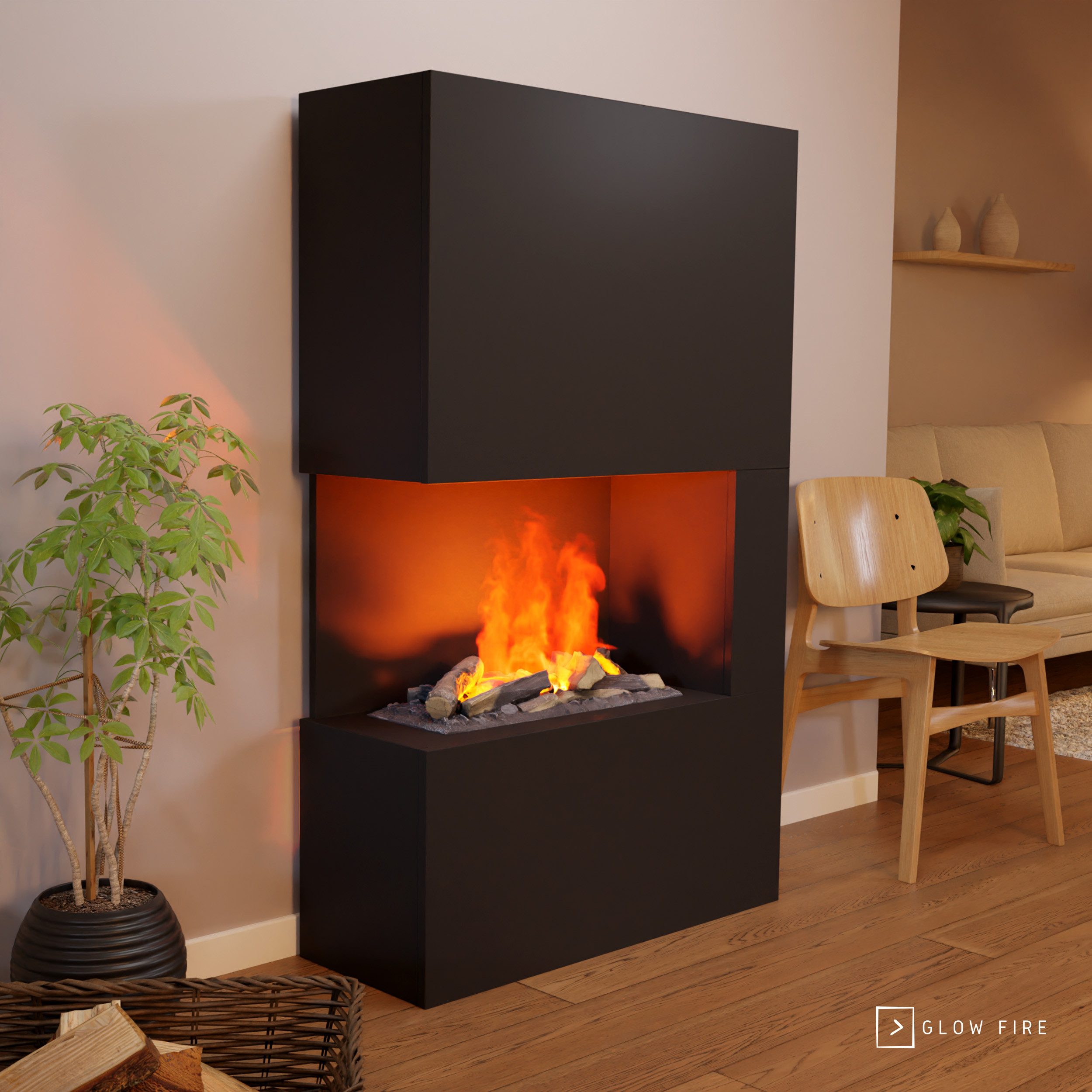 GLOW FIRE Elektrokamin Tucholsky left corner Wasserdampf Kamin, Elektrischer Kamin, Wasserdampfkamin mit 3D Feuer und Knisterfunktion