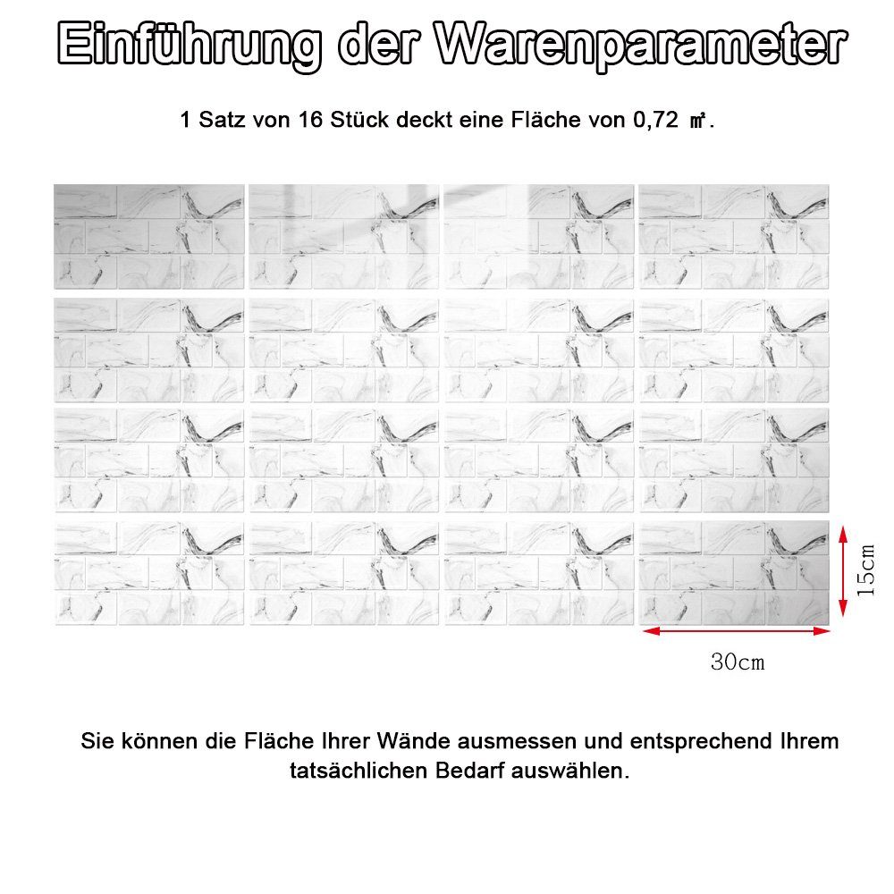 KT123 (16 3D Küchen Wandpaneele Fliesenaufkleber, Fliesendekor Fliesenaufkleber St) Selbstklebende zggzerg