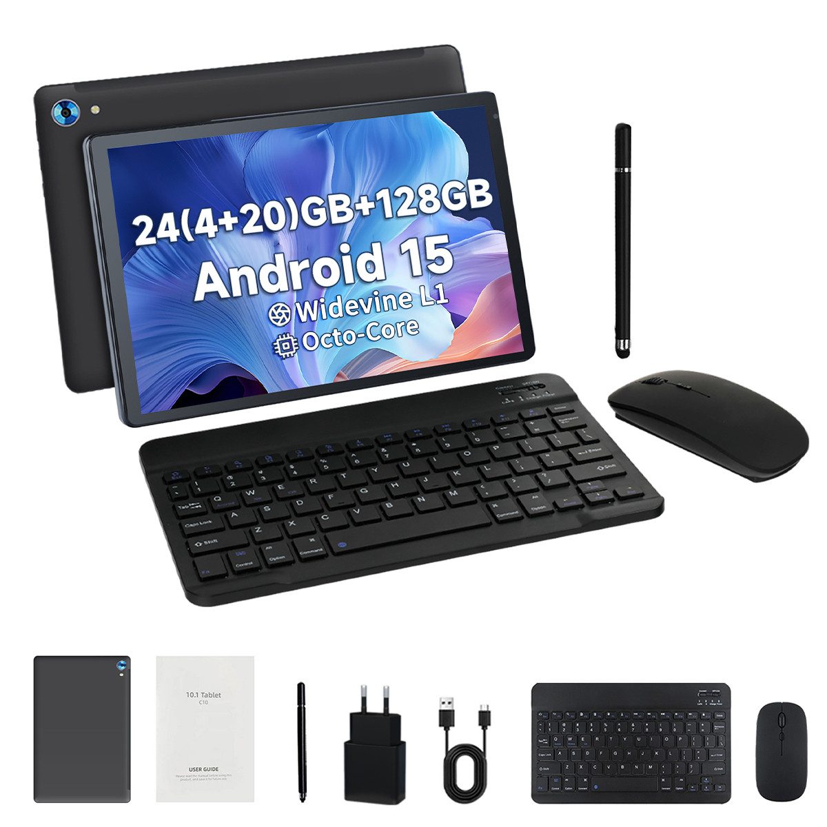 BUFO 10,1 Zoll, Octa-Core 4GB/6GB RAM+128GB, 1280x800 IPS HD, Android 15/16 Tablet (10", 128 GB, Android 15, WiFi 6, GMS-Zertifizierung, mit Stift/Maus/Tastatur)