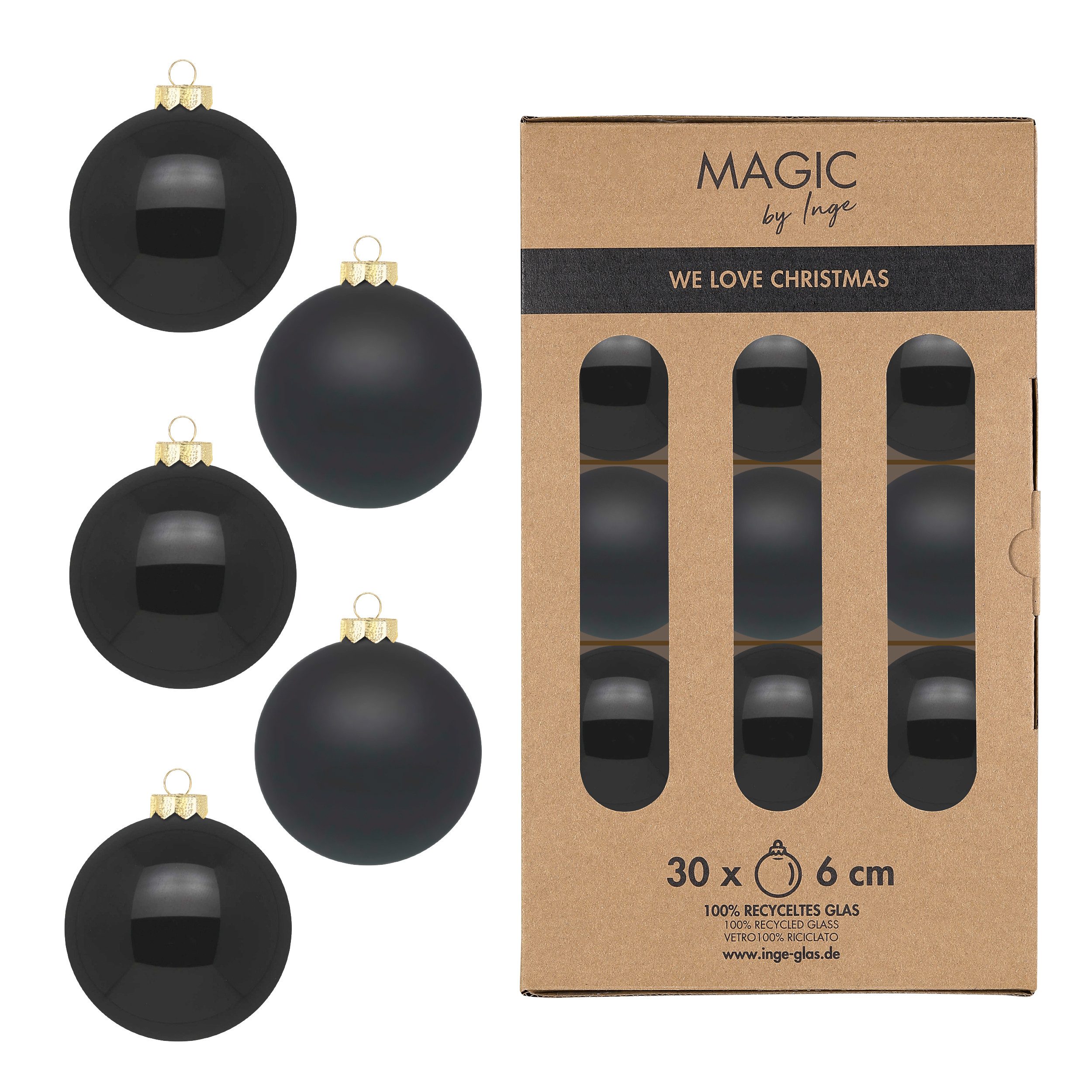 INGE-GLAS® Weihnachtsbaumkugel Christbaumkugeln Weihnachtskugeln Glas Ø 6 cm 30 Stück ebony black