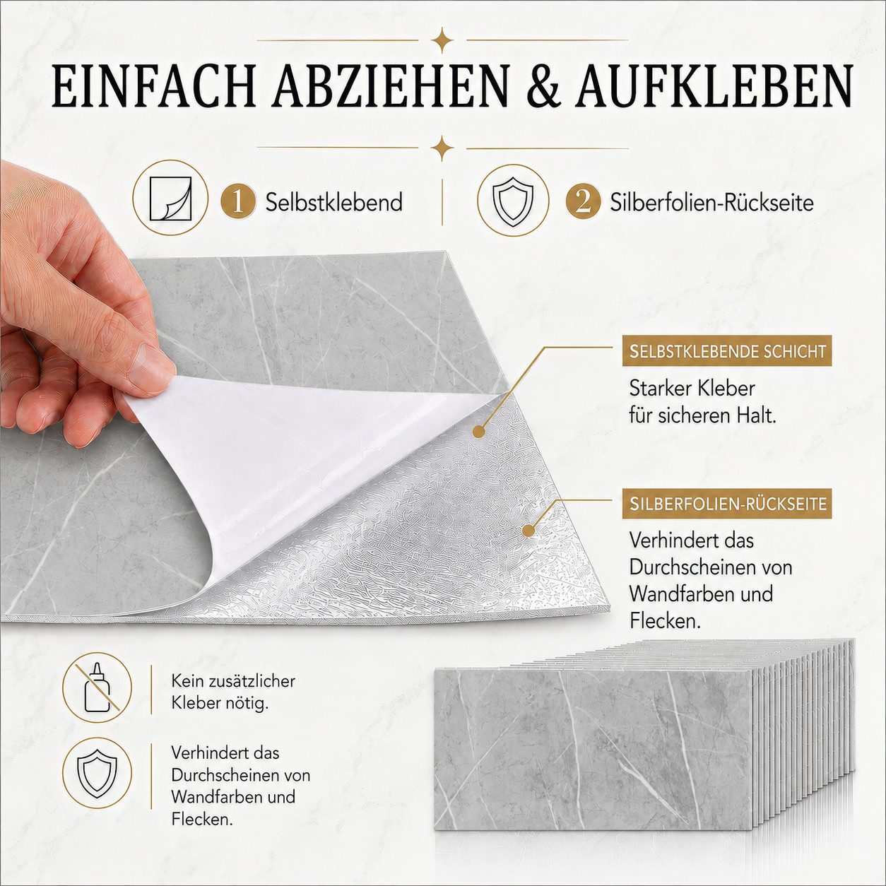 BlingBin Wandpaneel 20 Stück Wandaufkleber selbstklebend, klebepaneele 60 x 30 cm, BxL: 30x60 cm, 0,18 qm, (20er Set Wandpaneele, 20-tlg., wanddekor) wandverkle – Bild 4 von 5