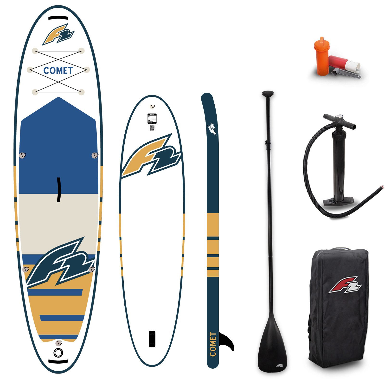 F2 SUP-Board F2 Set Stand Up Paddle Board Comet Weiss 11,6 + Basic Zubehör Paket