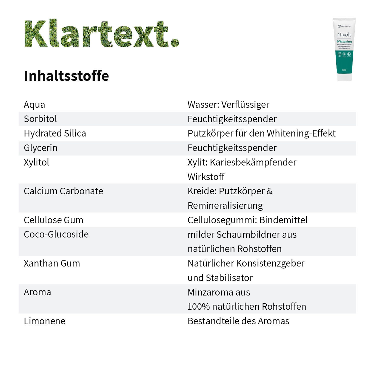 Niyok Zahnpasta Remineralisierende Zahnpflege – Vegan & Ohne Fluorid, (1-St) Plastikreduzierte Tube, Minze whitening