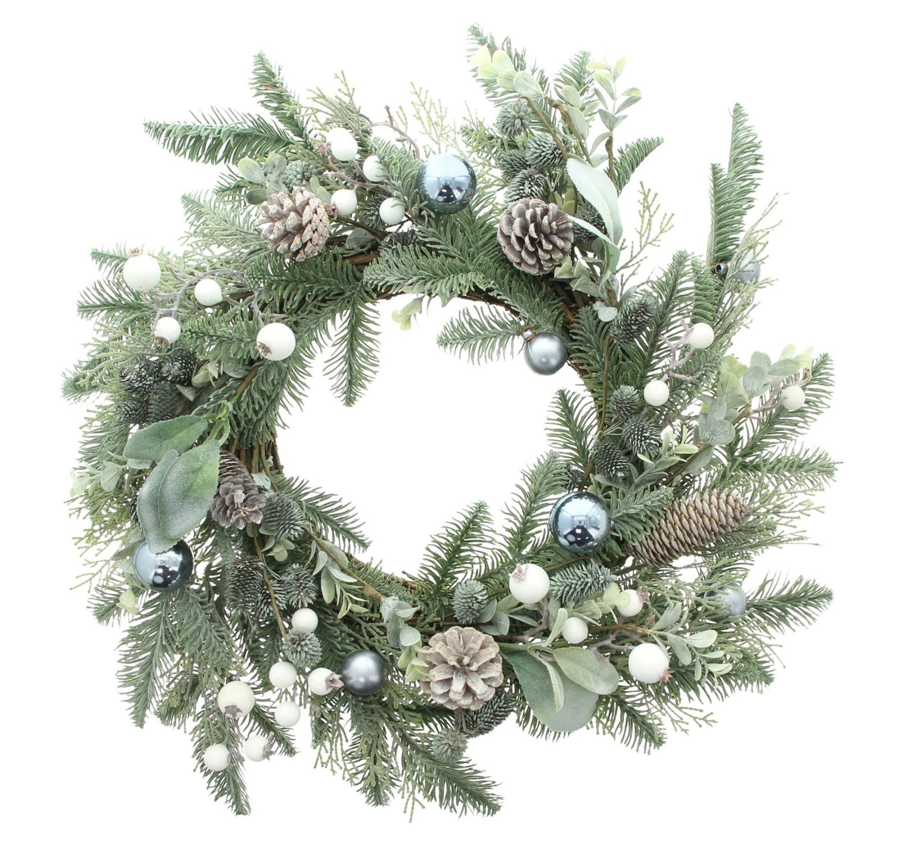 Dekoleidenschaft Dekokranz "Winterzauber" aus Reisig & Kunststoff, groß, Ø 55 cm, Türkranz, Kranz, mit Zweigen, Blättern, Beeren, Wandkranz, Winterkranz, Tischkranz