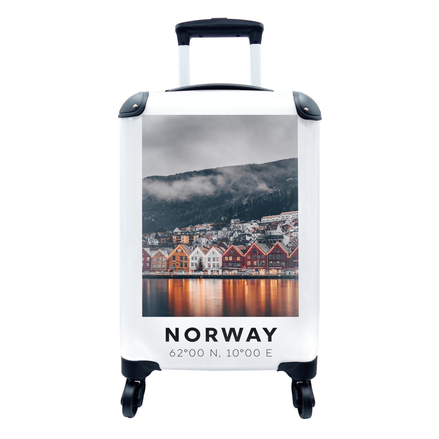 MuchoWow Handgepäckkoffer Bergen - Norwegen - Wasser - Skandinavien, 4 Rollen, Reisetasche mit rollen, Handgepäck für Ferien, Trolley, Reisekoffer
