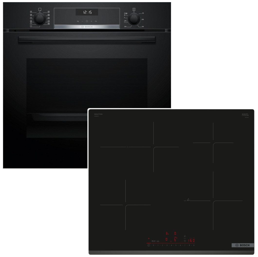 BOSCH Backofen-Set Backofen AirFry 3DHeißluft Hydrolyse+ Induktionsfeld Boost HomeConnect, EcoClean Direct