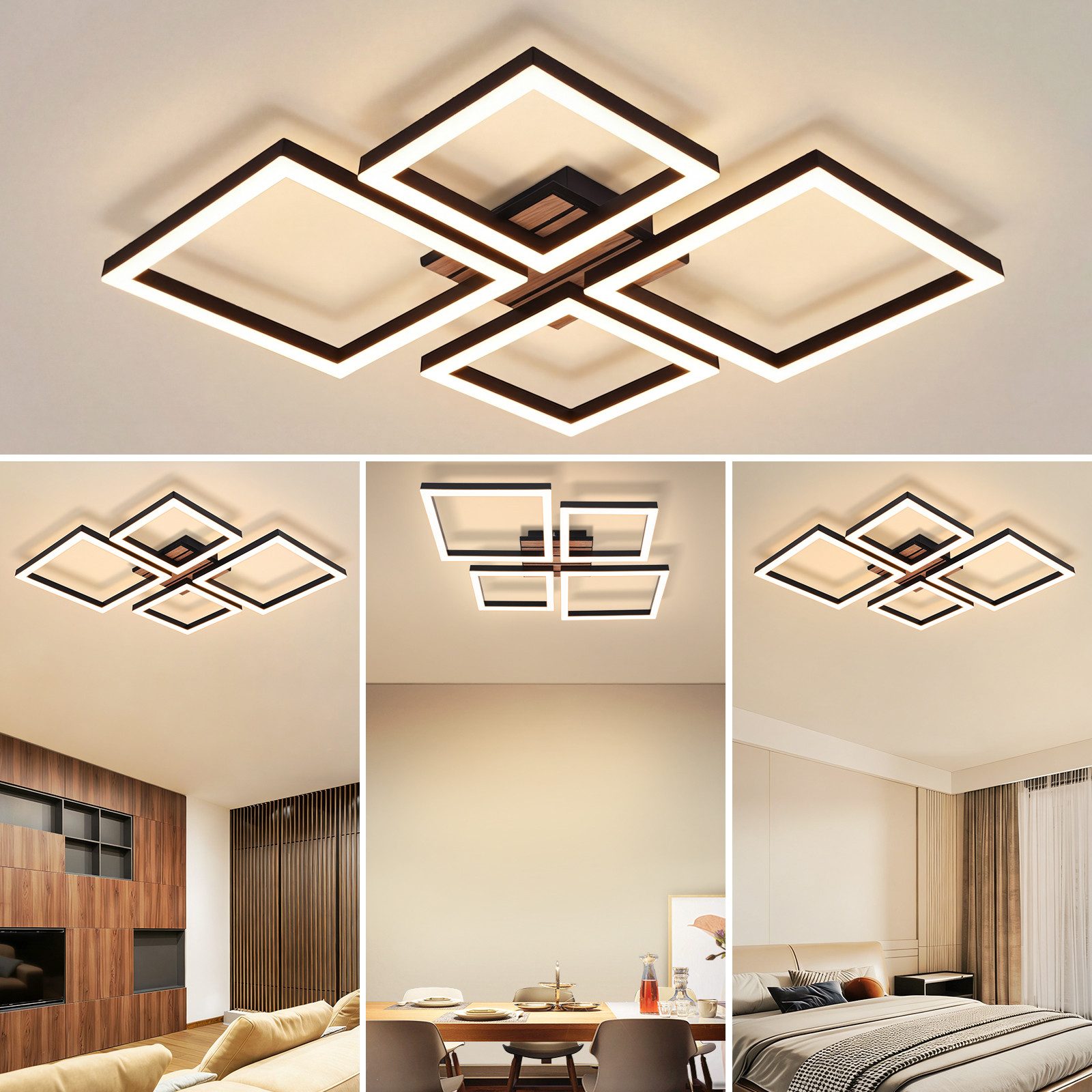 Nettlife LED Deckenleuchte Retro schwarz 14/21W eckig 3000K Warmweiß Design lampe Holz, LED fest integriert, für Küche Schlafzimmer Flur Wohnzimmer Bürolampe Zuhause