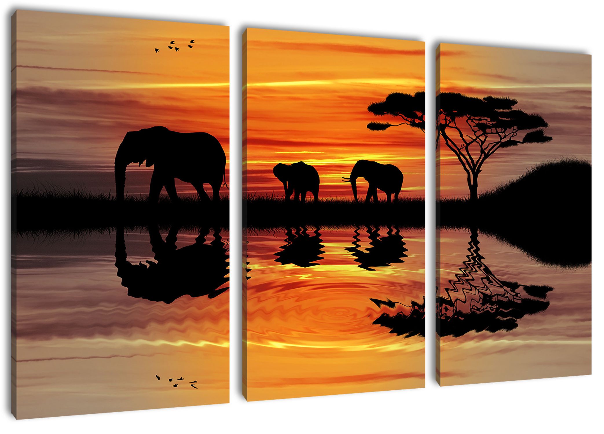 Pixxprint Leinwandbild Afrika Elefant in Sonnenschein, Afrika Elefant in Sonnenschein 3Teiler (120x80cm) (3 St), Leinwandbild fertig bespannt, inkl. Zackenaufhänger