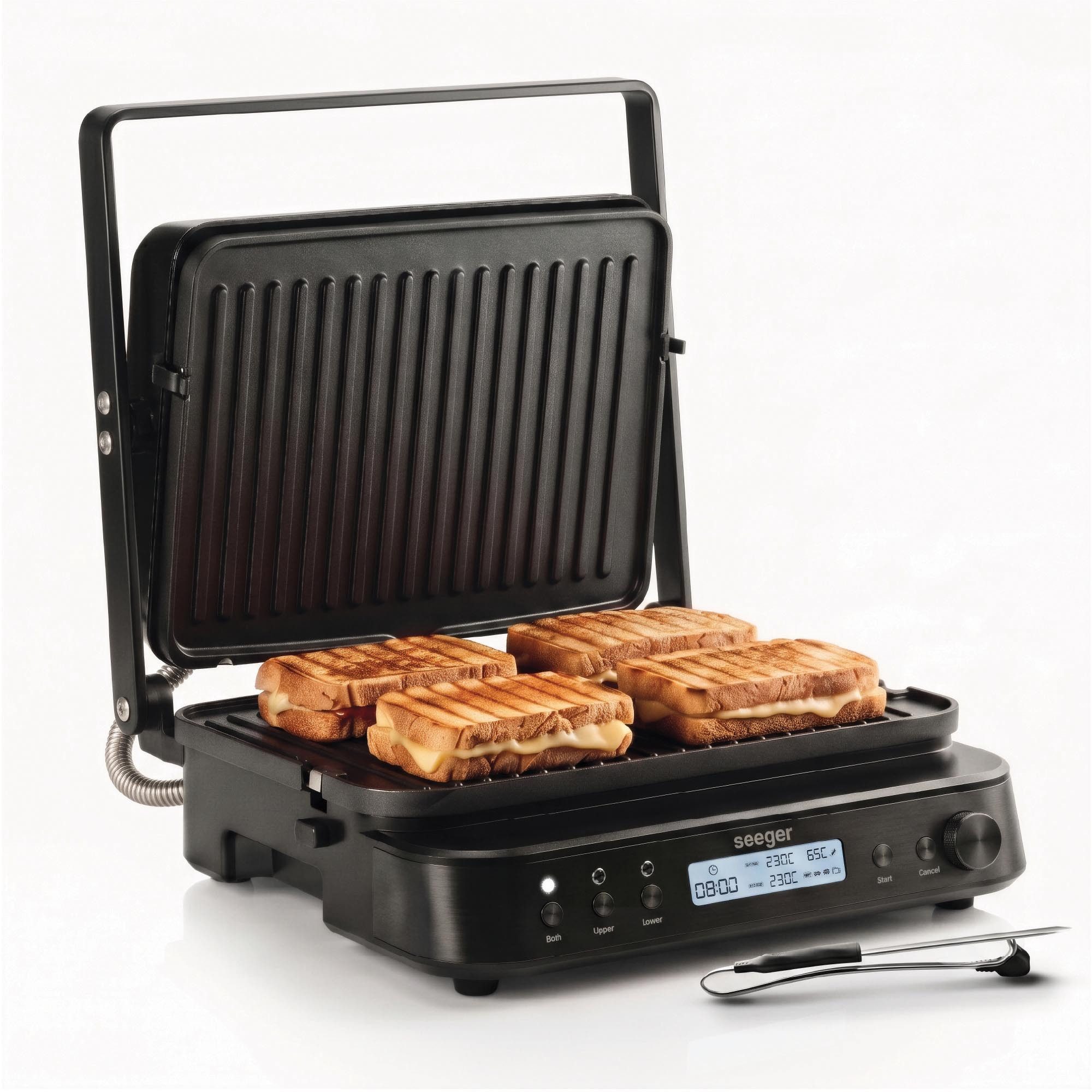 Seeger Kontaktgrill 3-in-1 MultiGrill XL, Temperatursonde, PFAS-Frei Grill/Plancha Platten, 2000 W