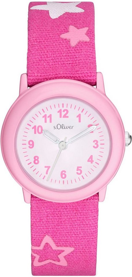 s.Oliver Quarzuhr 2036751, ideal auch als Geschenk, hochwertiges  Textilarmband pink mit Dornschließe, Schließe silberfarben