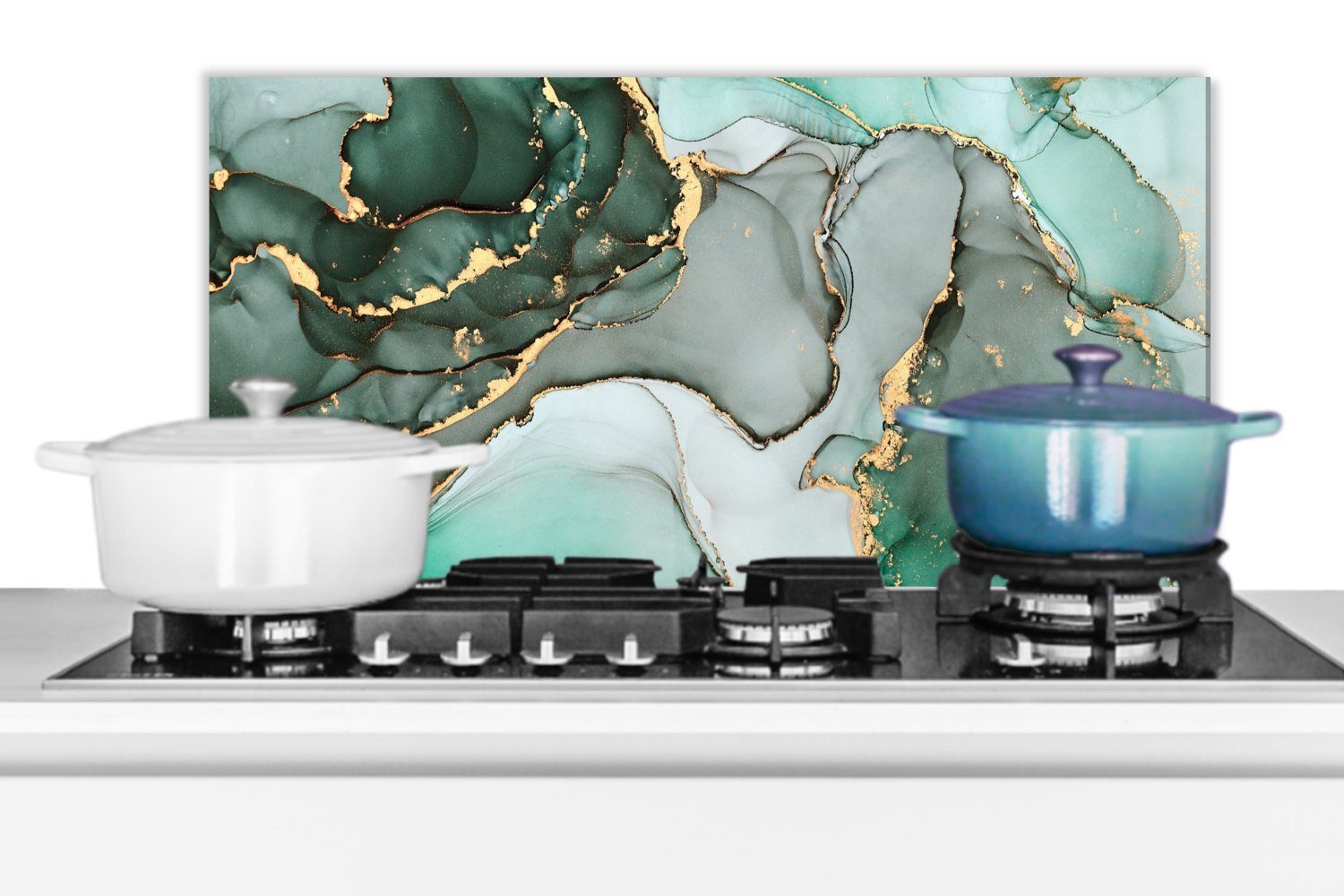 - Küchen Marmor Fett cm, - - - und - Schmutzflecken (1-tlg), MuchoWow Küchenrückwand Luxus Marmoroptik Grün 60x30 für Gold Grau, gegen Wandschutz,