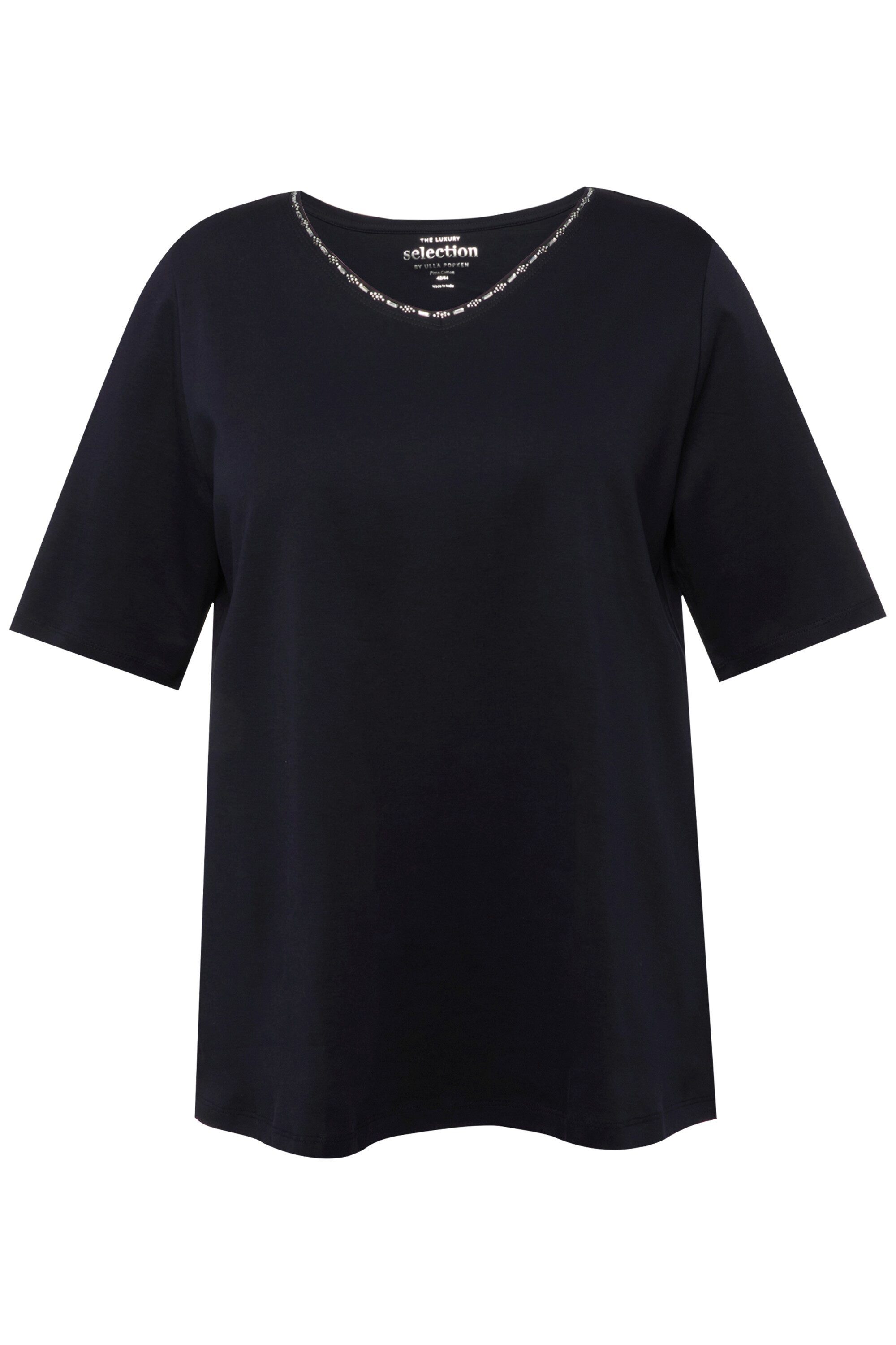 Ulla Popken T-Shirt T-Shirt A-Linie V-Ausschnitt günstig online kaufen