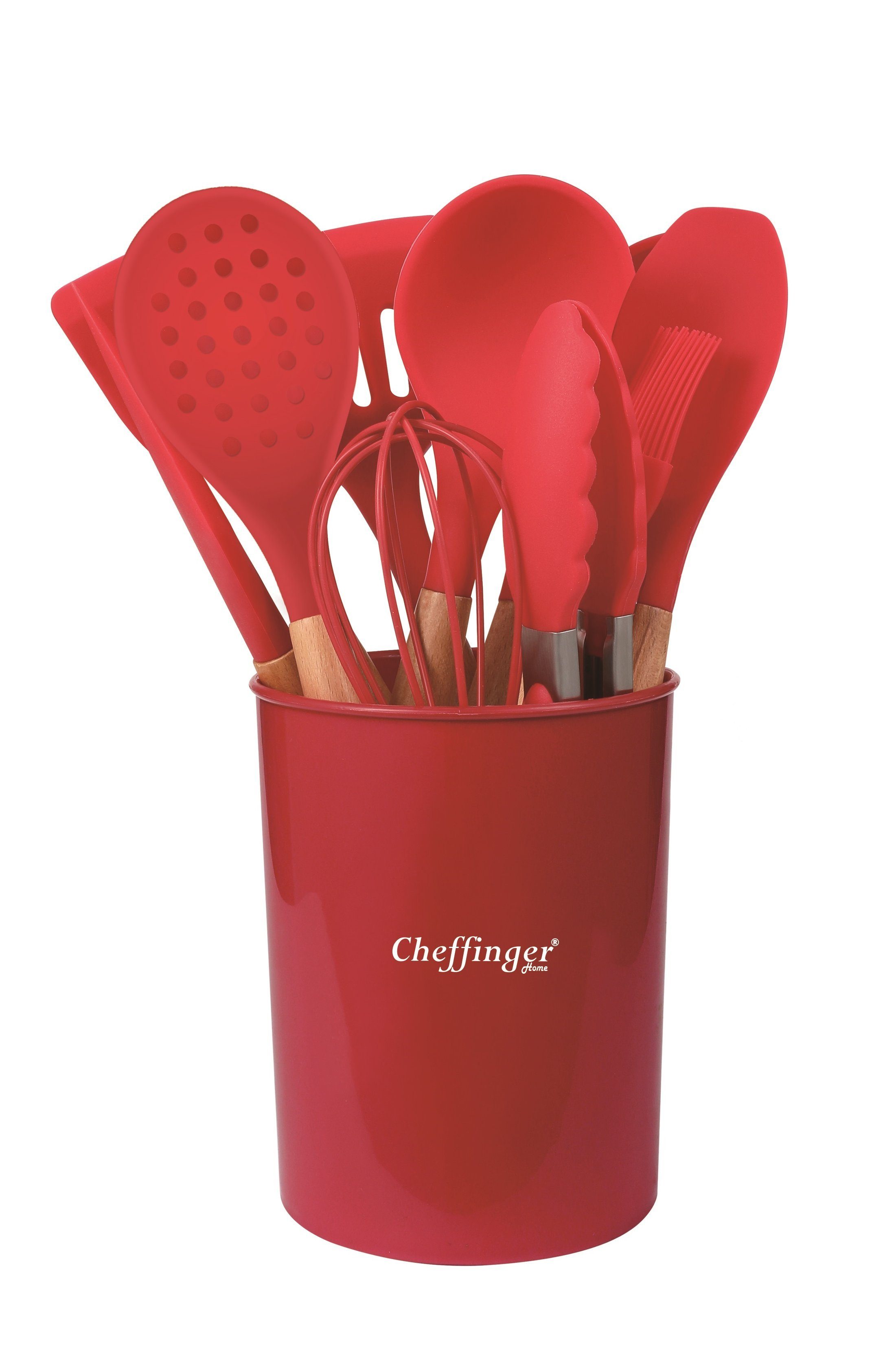 Cheffinger Kochbesteck-Set 12-tlg Küchenhelfer Kochbesteck Set Kochgeschirr Silikon Holzgriff (12-tlg., 12-teiliges Set)