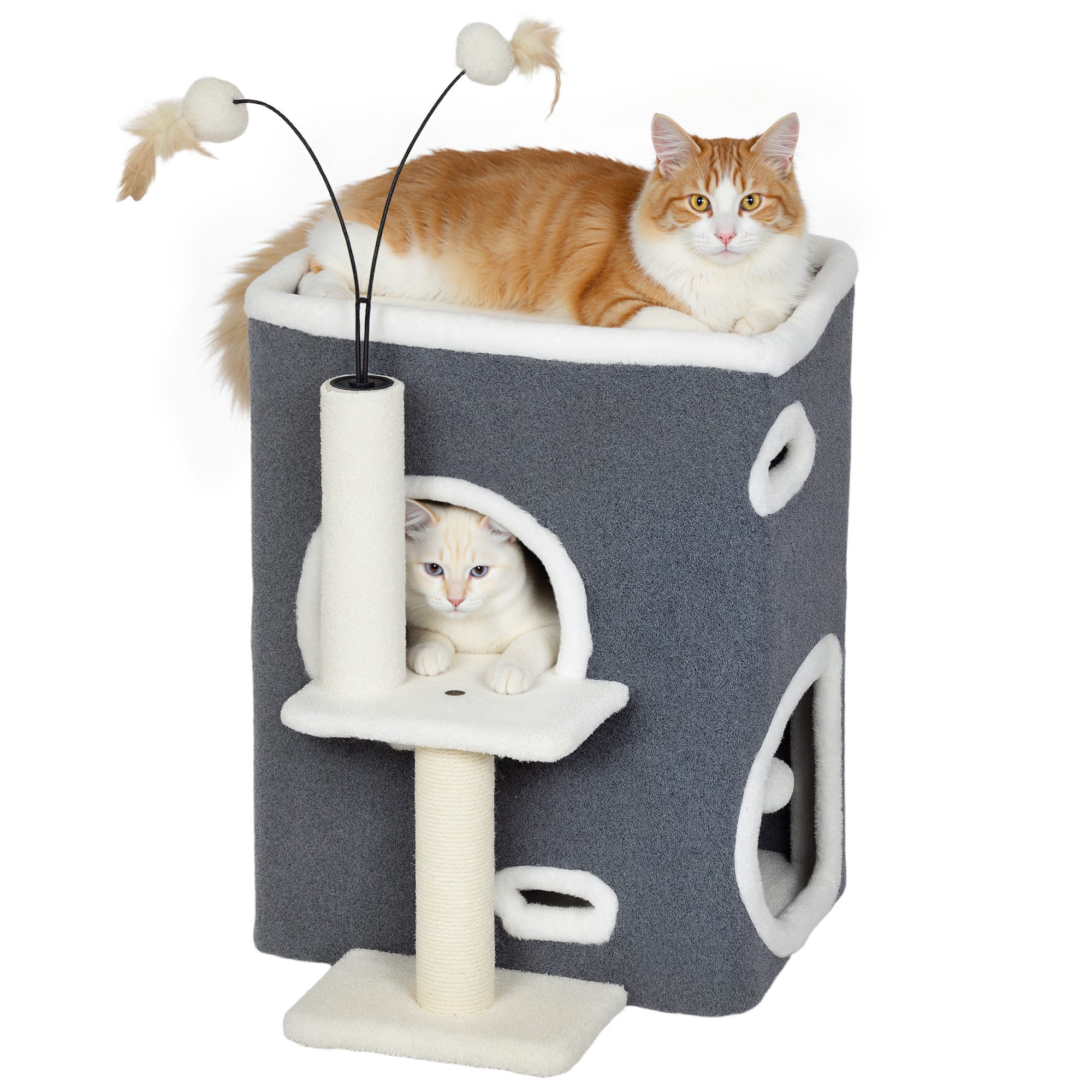 PawHut Kratzbaum Plüsch, für Katzen unter 5 kg, 2-stöckiges Haus, Sisalpfosten, Grau