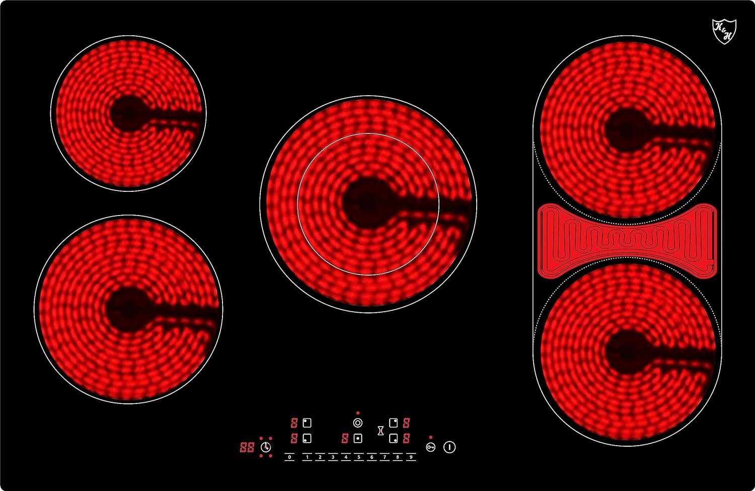 K&H Elektro-Kochfeld K&H 5 Zonen Glaskeramikkochfeld 80cm Elektro Autark Eigebaut NC-9007, Einbaufähig und Autark