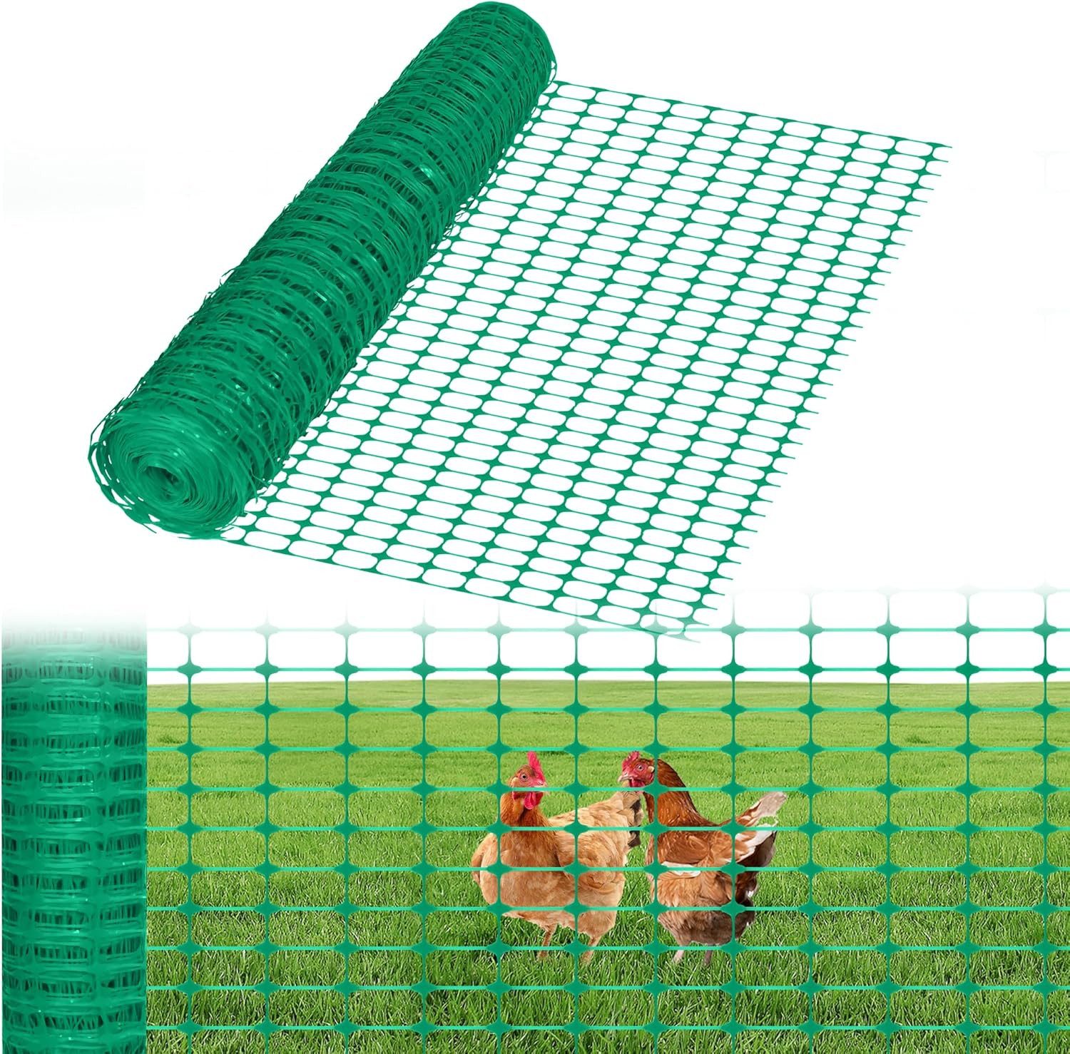 FIVMEN Gartenzaun 1x30m/50m/80m Absperrzaun Bauzaun Begrenzungszaun, Grün, Nutztierzäune 100 cm hoch Schutznetz aus Kunststoff Hühnerzaun