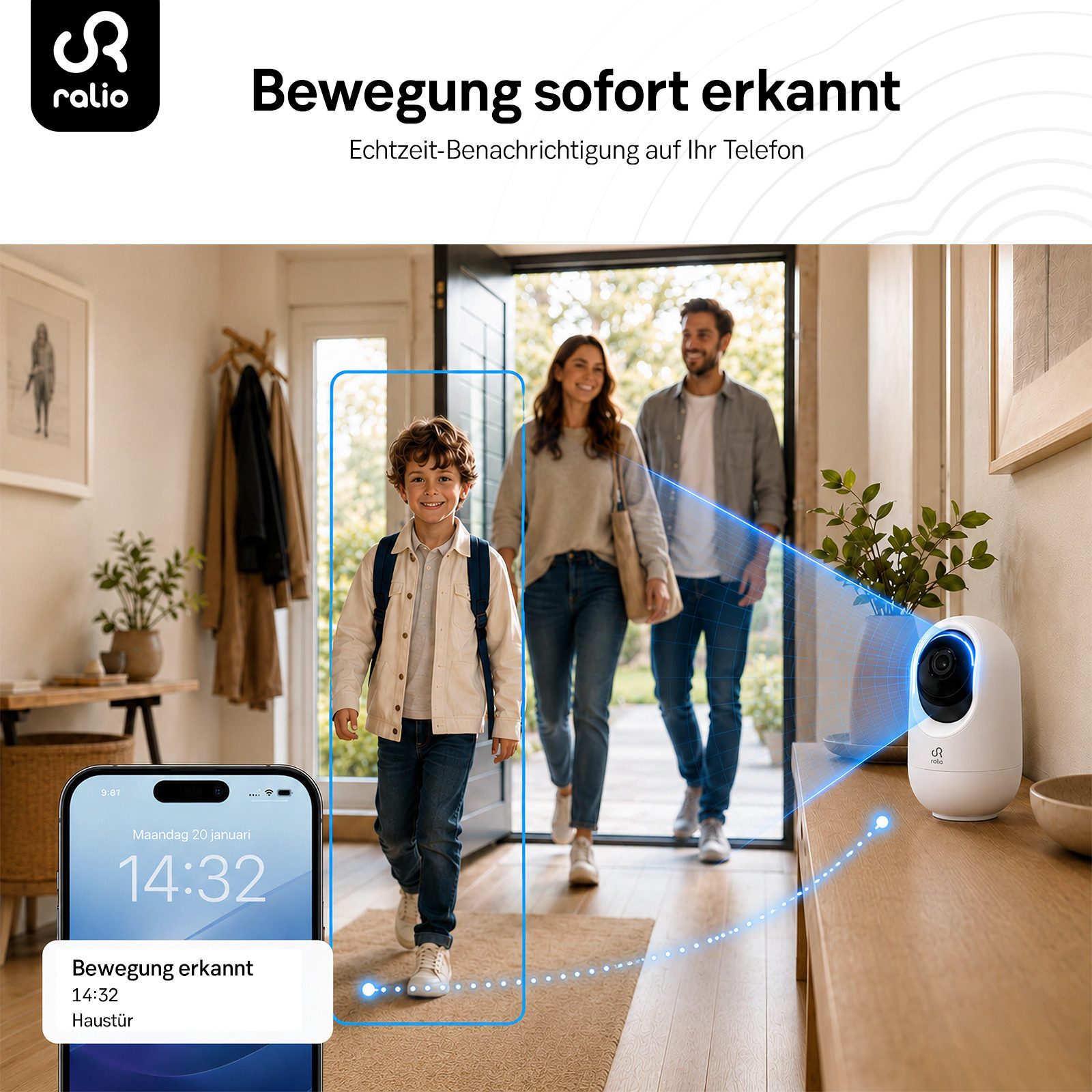 Ralio Überwachungskamera WLAN 2K/3MP Smart Home Sicherheitskamera mit Nachtsicht (8–10m) (Innenbereich, Bewegungserkennung, Zwei-Wege-Audio, Cloud & 256GB Speic – Bild 4 von 5