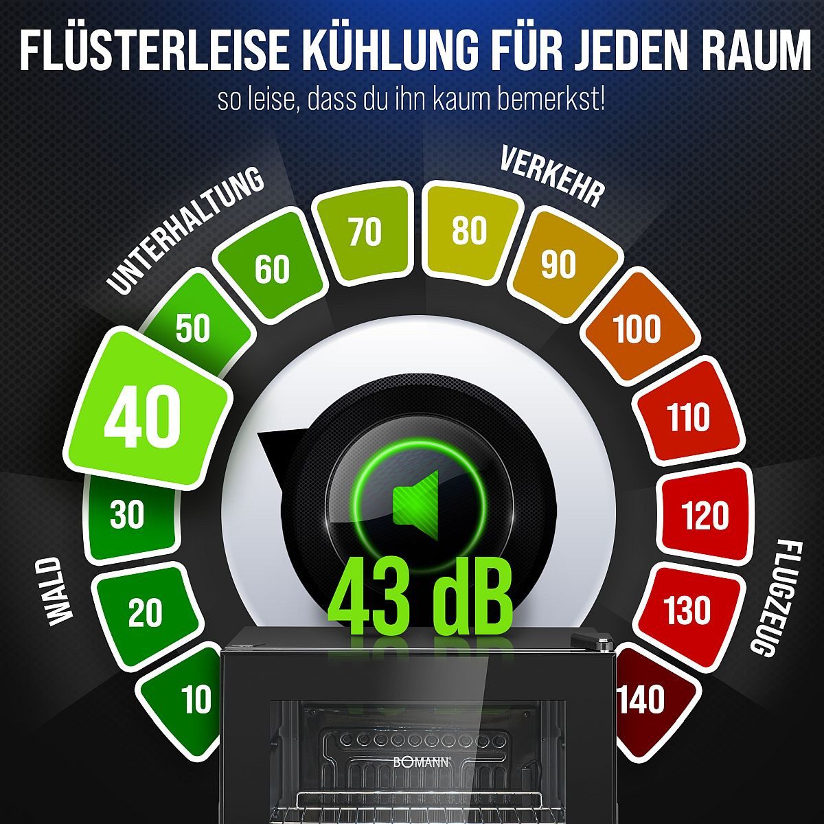 BOMANN Getränkekühlschrank KSG 7287, 74 cm hoch, 43 cm breit, 63 Liter, 4 Chromablagen, Doppelverglaste Tür