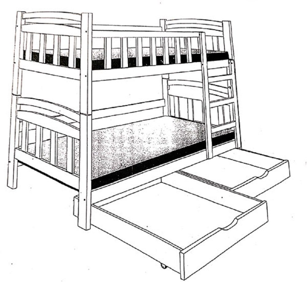 Feldmann-Wohnen Hochbett OSUNA (Etagenbett mit / Farbe wählbar Schlafgelegenheiten) weiß Kiefer 2 Absetzungen: rosa