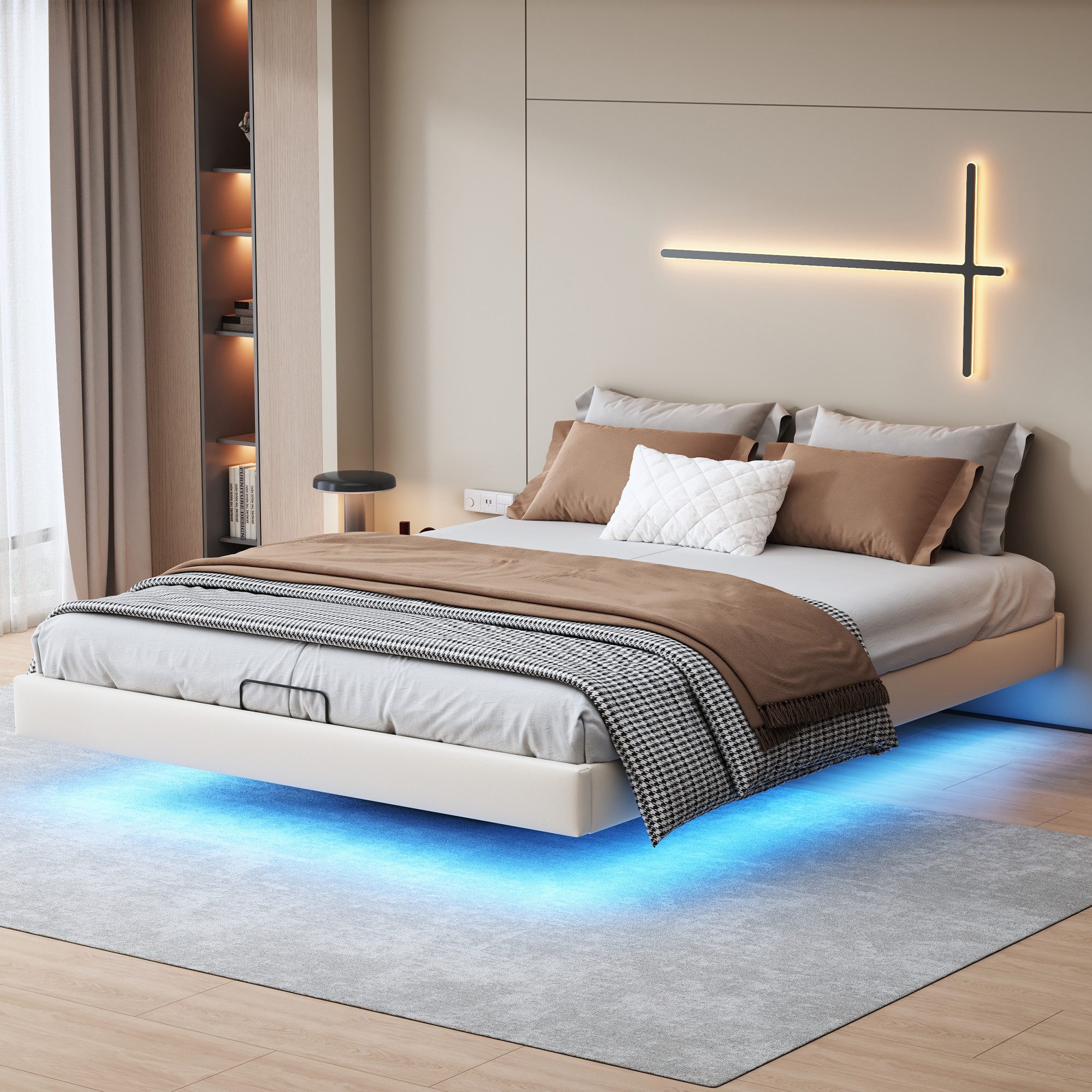 FUROKOY Stauraumbett Polsterbett Hängebett 160x200cm (Set, günstig online kaufen