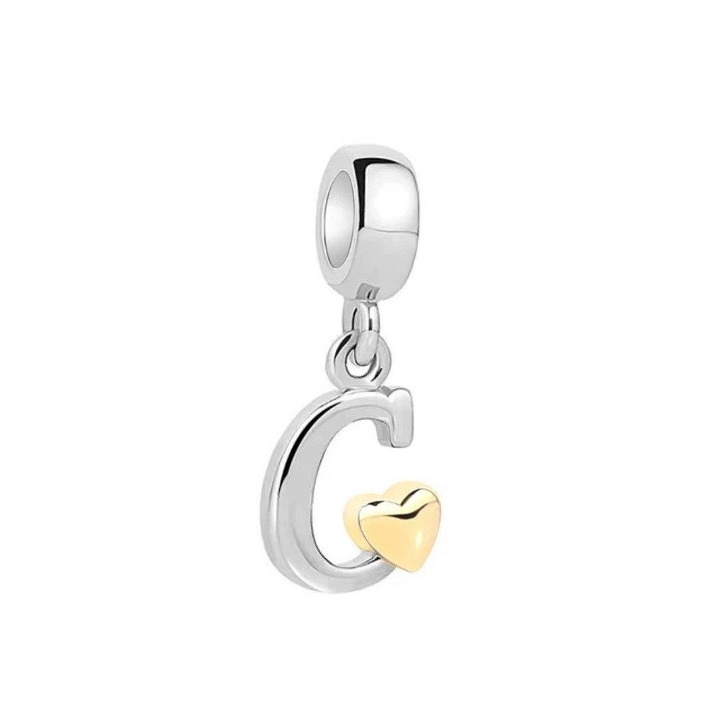 PANDACHARMS Buchstabenanhänger Buchstabe A-Z mit goldenem Herz für Charm Armband, 925 Silber