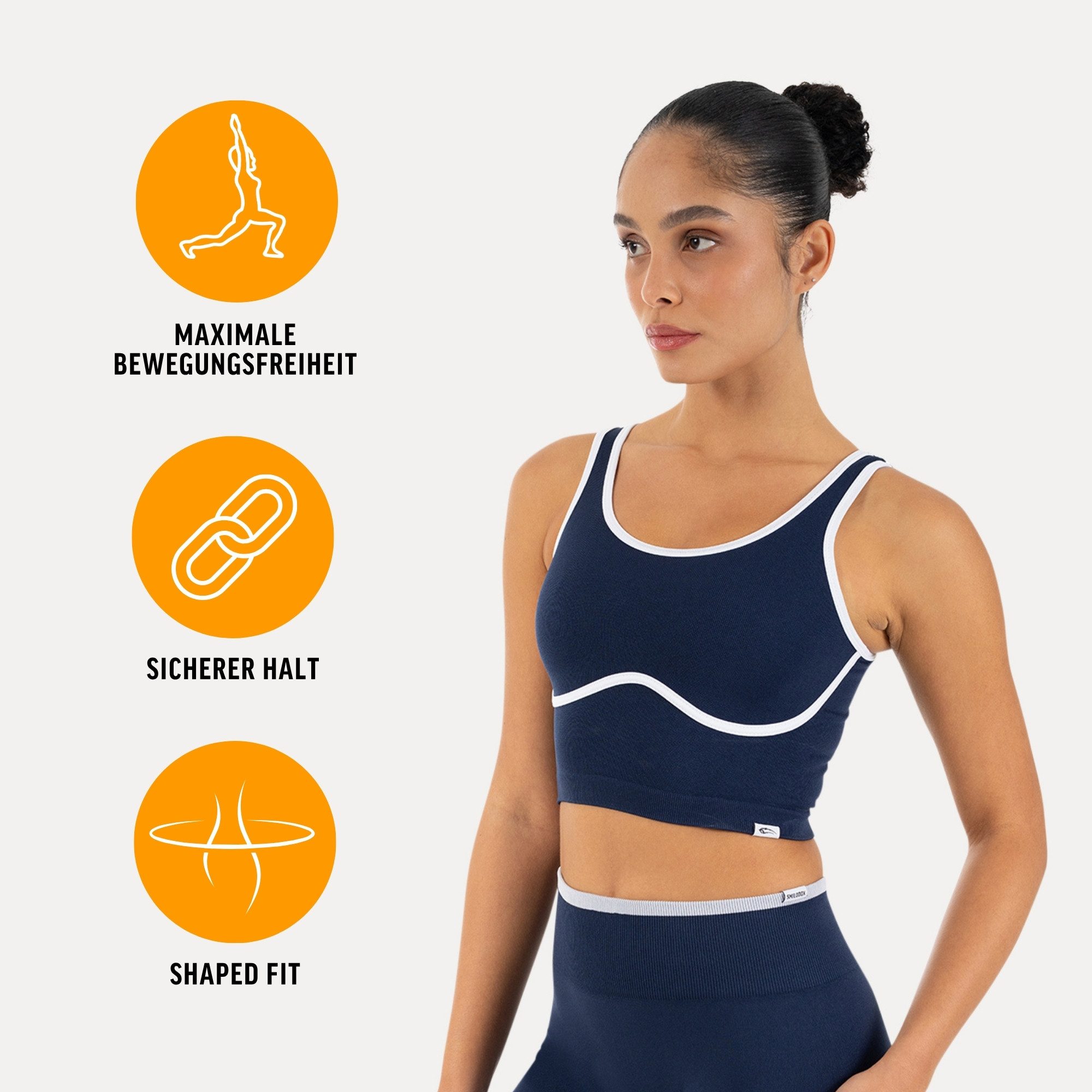 Smilodox Sport-BH Calen, Bustier Damen, Shaped Fit, Fitness Bra, Gym & Freizeit Kontrastdetails, Rippbund, Shaped Fit, weiches Strickmaterial