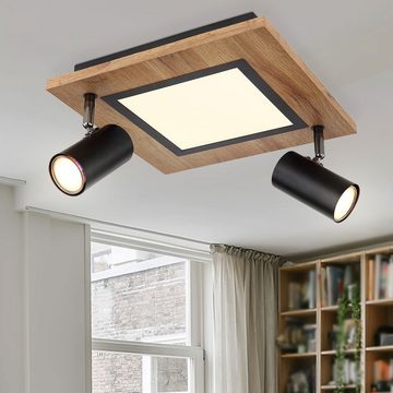 etc-shop LED Deckenspot, Leuchtmittel nicht inklusive, Deckenleuchte Holz eckig Deckenlampe Wohnzimmer Spots