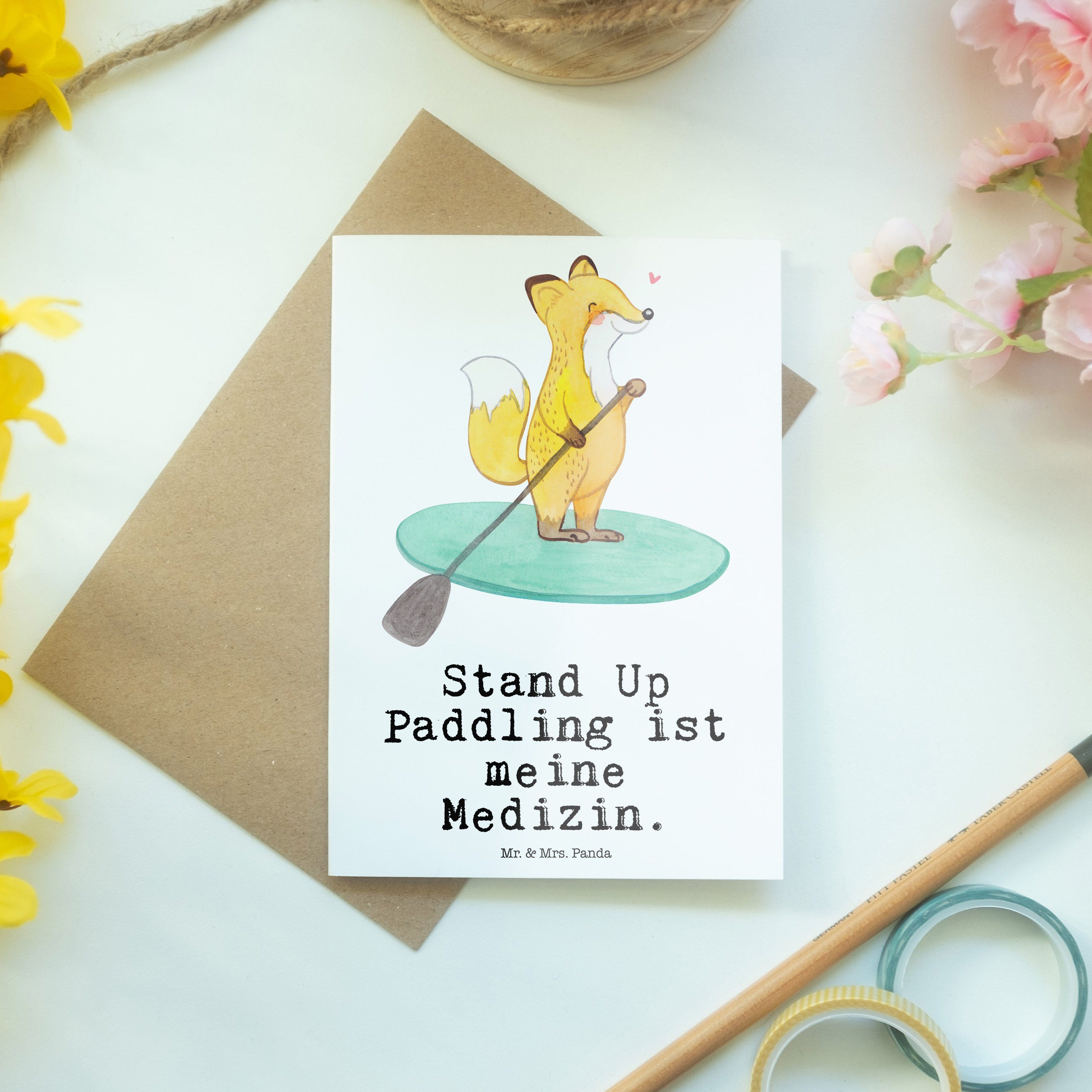 Mr. & Mrs. Panda Schenken, Grußkarte Paddling Fuchs Geschenk, Weiß S - Medizin - Up Stand Danke