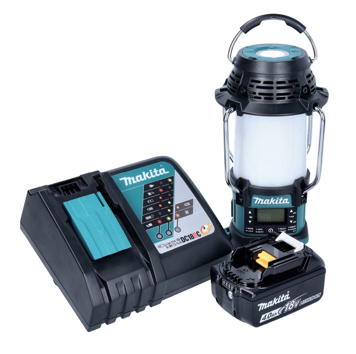 Makita DMR 056 RM1 Akku Radio 18 V FM DAB+ mit Laterne 360° Taschenlampe Baustellenradio