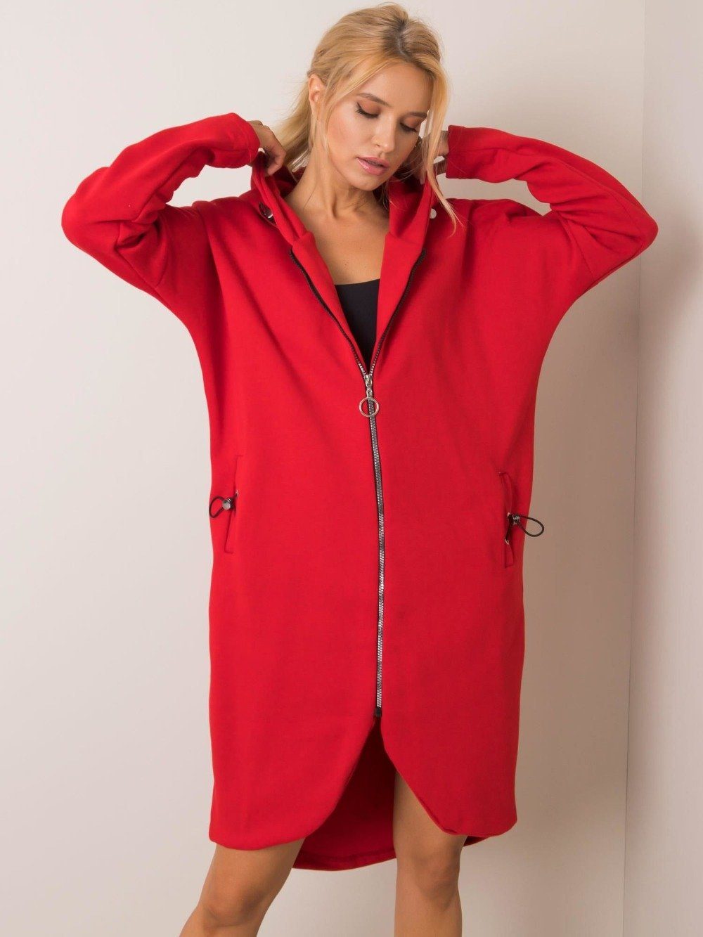 MIRA Rot hoher ANNIS mit lang Baumwollanteil, (1-tlg) Kapuzensweatjacke Accessoires Kapuze Fashion &