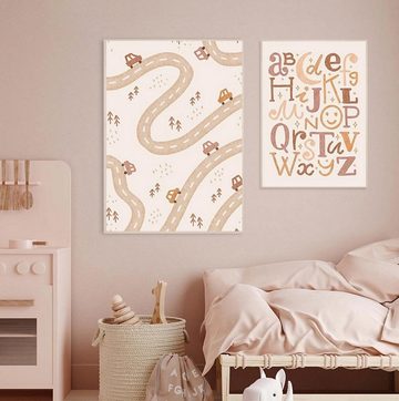 TPFLiving Kunstdruck (OHNE RAHMEN) Poster - Leinwand - Wandbild, Love you forever - Einhorn, Buchstaben, Autos für Kinderzimmer - (Mädchenzimmer, Babyzimmer, Jungenzimmer, Kindergarten), Farben: beige, braun, orange - Größe: 10x15cm