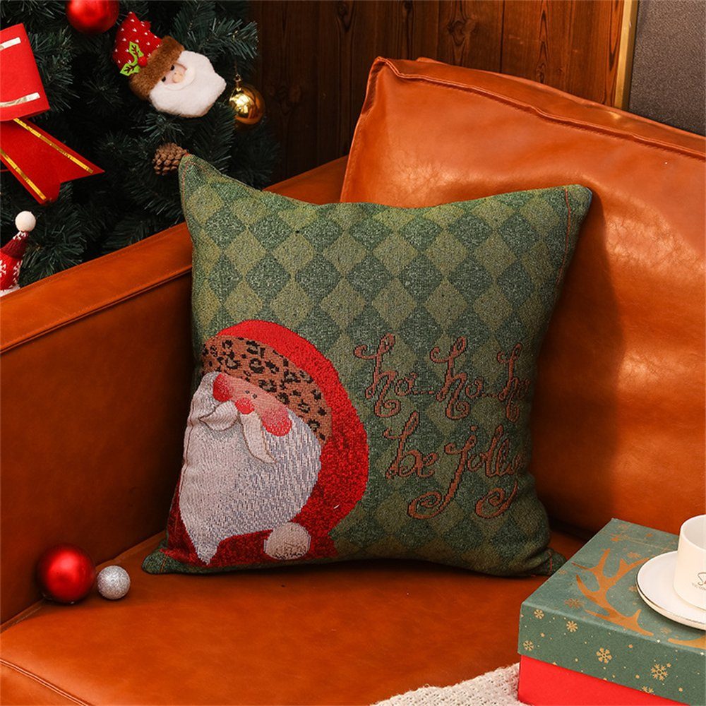 Weihnachts-Kissenbezug, Grün-A Elch-Schneeflocken-Kissenbezug, 45×45cm Bedruckter Kissenbezug Rouemi,