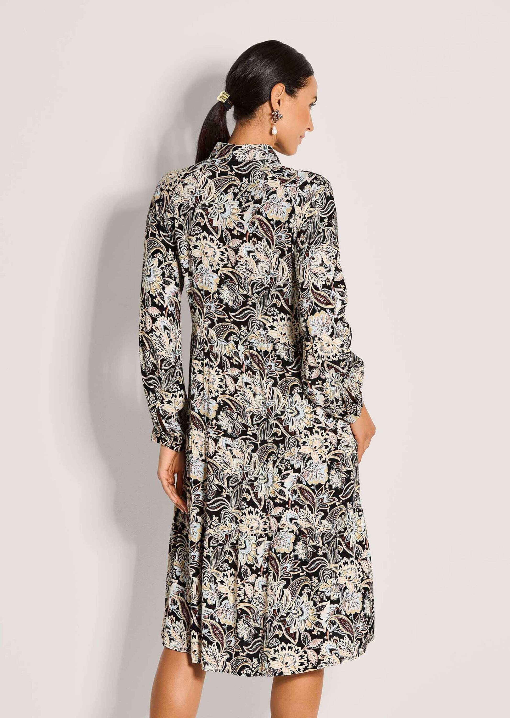 MADELEINE Midikleid Druck-Damenkleid mit Knopfleiste Mit floralem Muster, Hemdkragen und langen Ärmeln