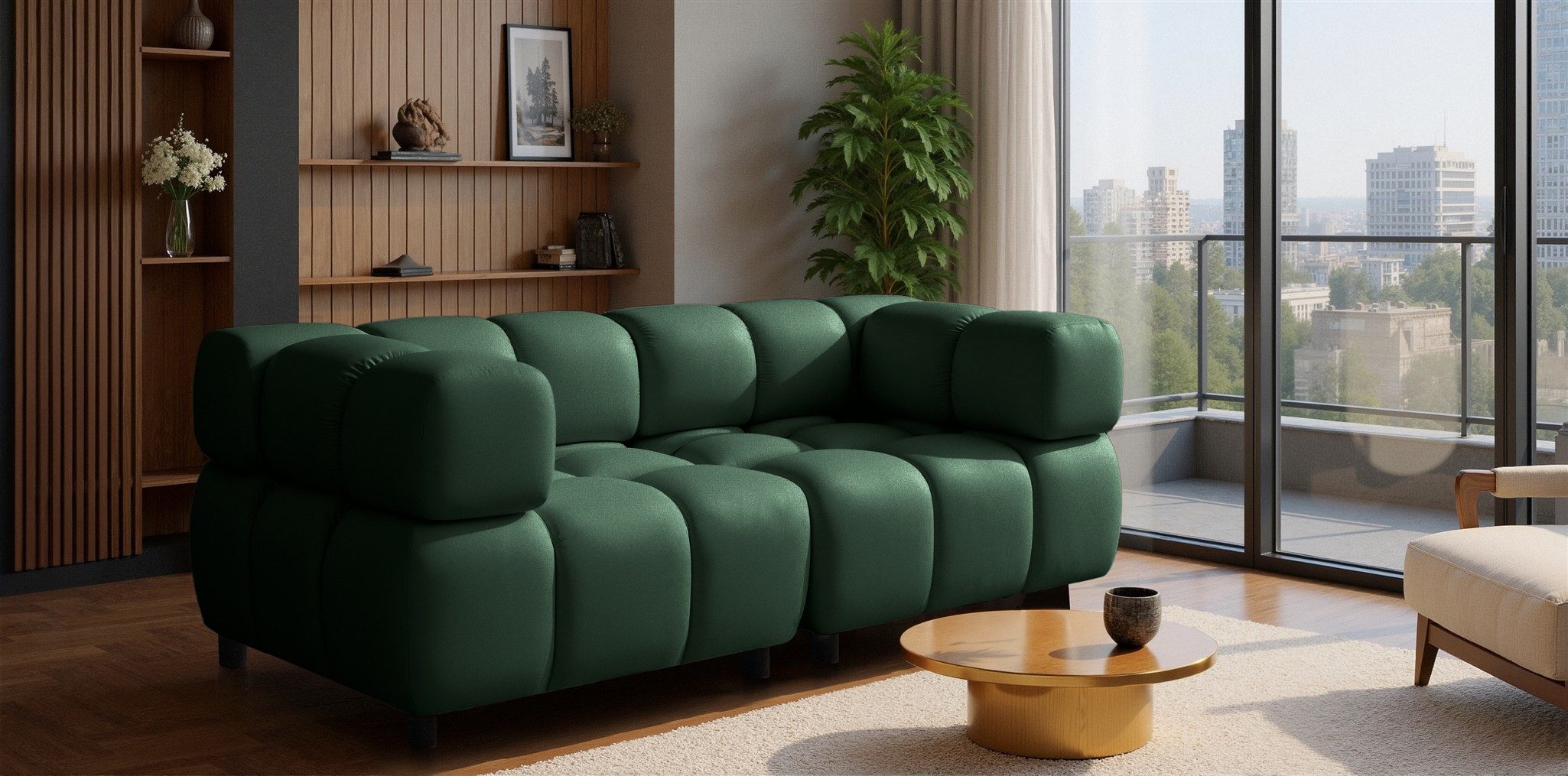 Fun Möbel 2-Sitzer Designersofa 2-Sitzer FUN MANOLO in Velourstoff (Bluvel), Rundumbezug, mit Hockern zum Ecksofa erweiterbar