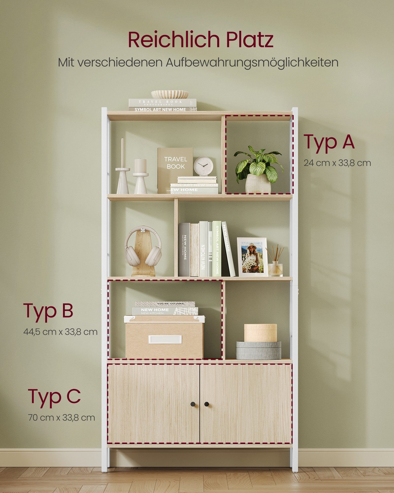 VASAGLE Bücherregal geräumiger Bücherschrank mit 4 offenen Ebenen, freistehendes Regal mit Stahlgestell für Wohnzimmer, Küche und Büro – Bild 5 von 5