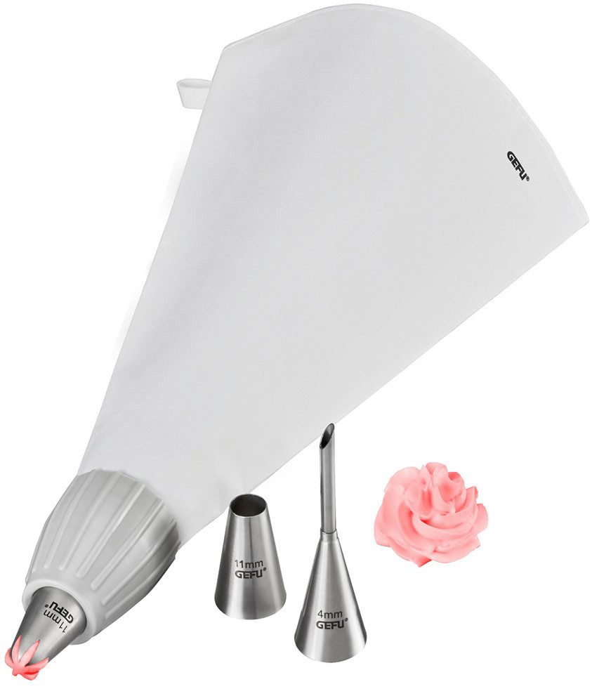 GEFU Spritzbeutel DECORE SET (Set, 5-tlg., Spritzbeutel, Adapter, 3 Tüllen) verzieren von Kuchen