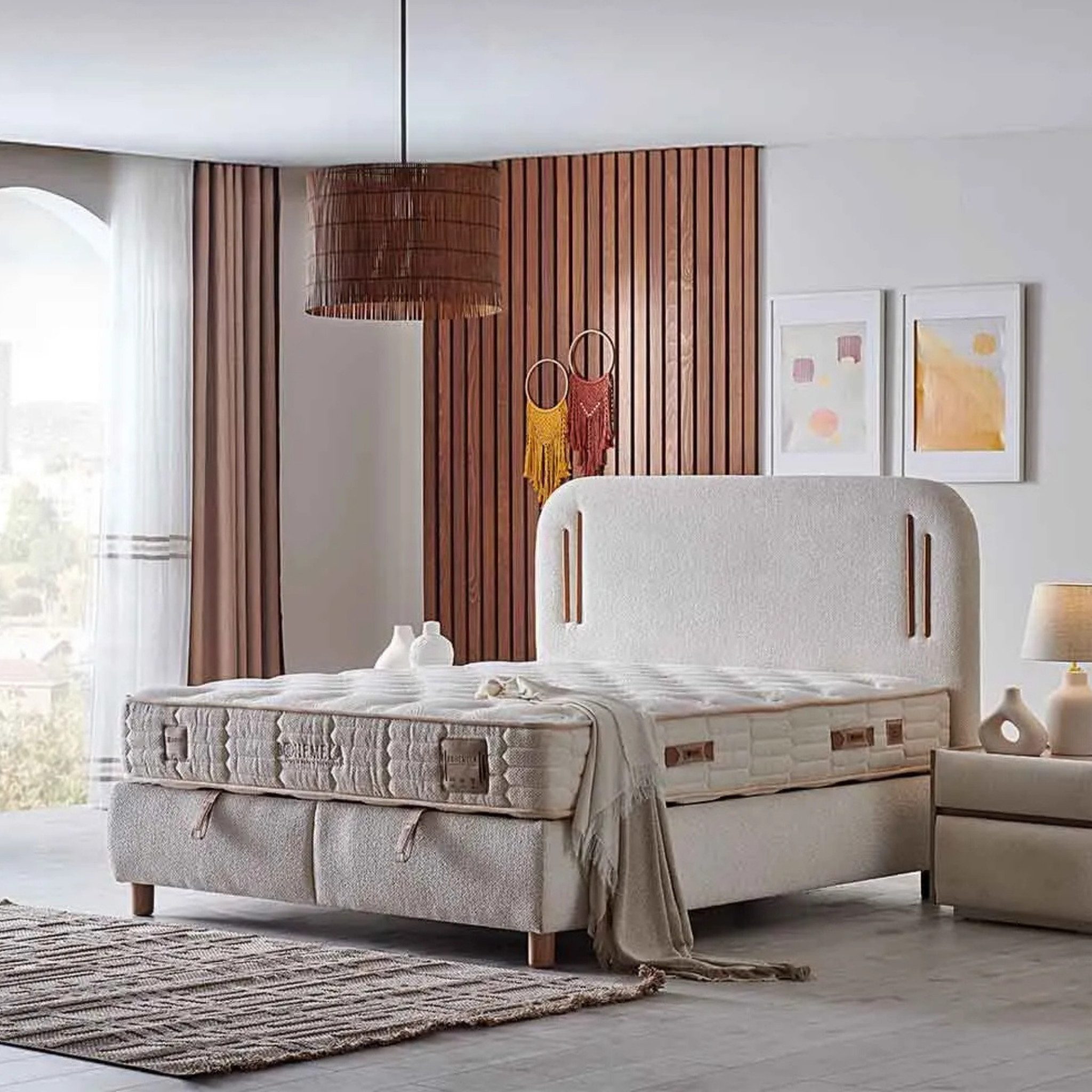 Bambi Boxspringbett mit Matratze Doppelbett Stauraumbett Wendematratze Beige Bett (Boxspringbett 180 x 200, Boxbett Set), Polsterbett Kontinentalbett, dekorativ – Bild 4 von 5