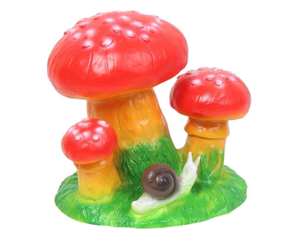Rakso Oskar Schneider GmbH Tierfigur Dekofigur 3 Fliegenpilze mit Schnecke H 15 cm Gartenfigur Kunststoff