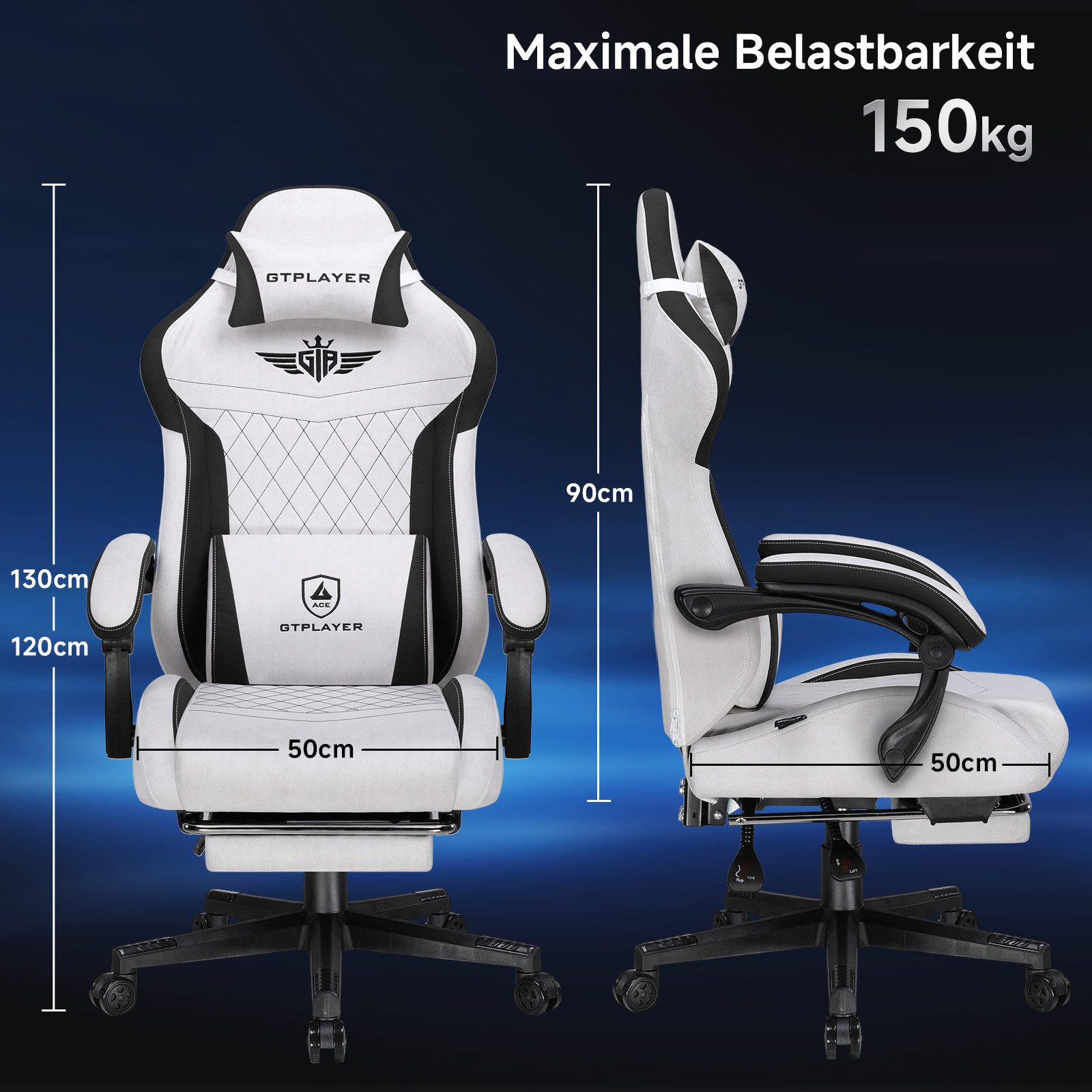 GTPLAYER Gaming-Stuhl Ergonomischer Gaming Sessel Schreibtischstuhl mit Stoffoberfläche (Pacekung), Federsitzkissen – Bild 5 von 5