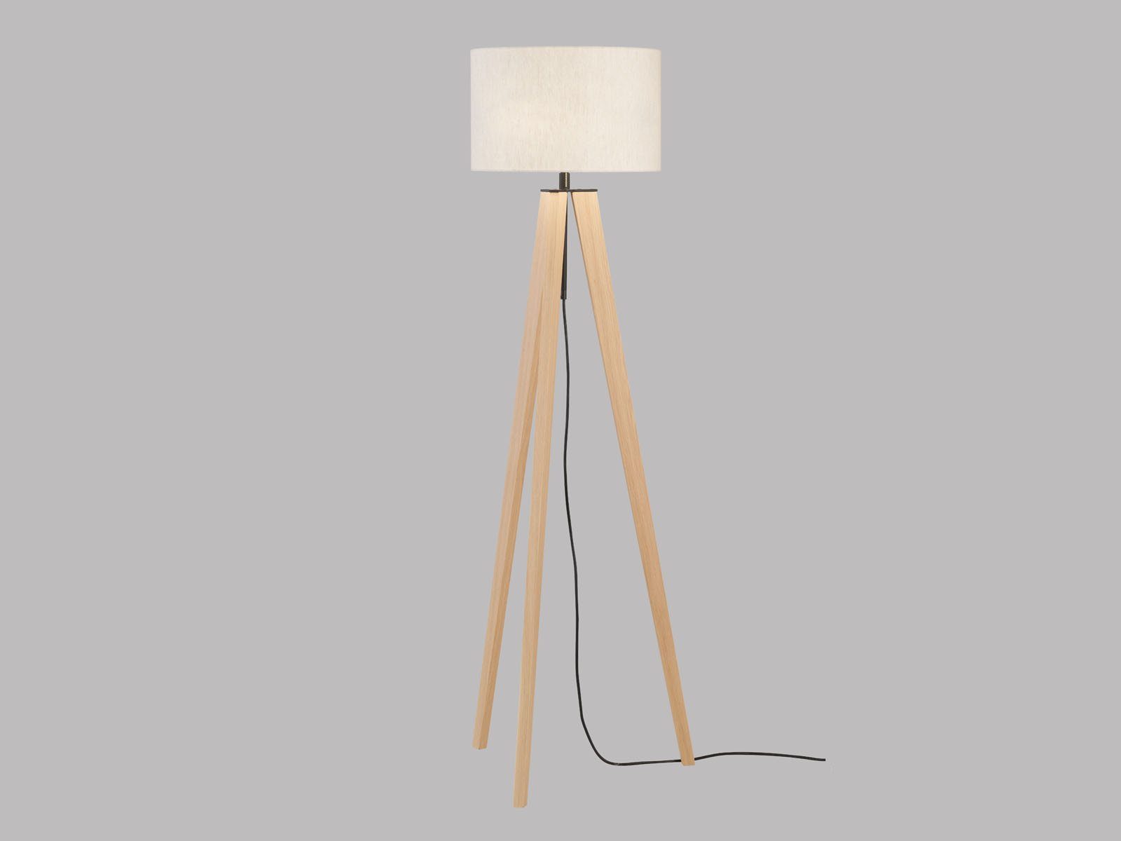 mit LED höhenverstellbar, Beige, Lampenschirm 140-164cm wechselbar, Stehlampe, meineWunschleuchte Dreibein Holz-Lampe Warmweiß, Leinen Natur-Beige-Schwarz dimmbar LED