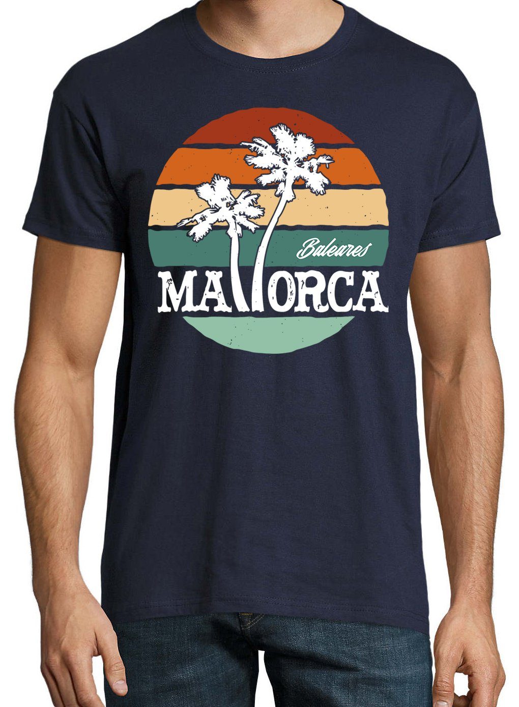 Frontprint Mallorca mit Herren trendigem T-Shirt Youth Navyblau Designz Shirt